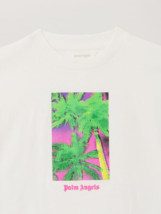 PALM ANGELS Solarized Palms T-Shirt OFF WHITE - GREEN PGAA001F25JER001