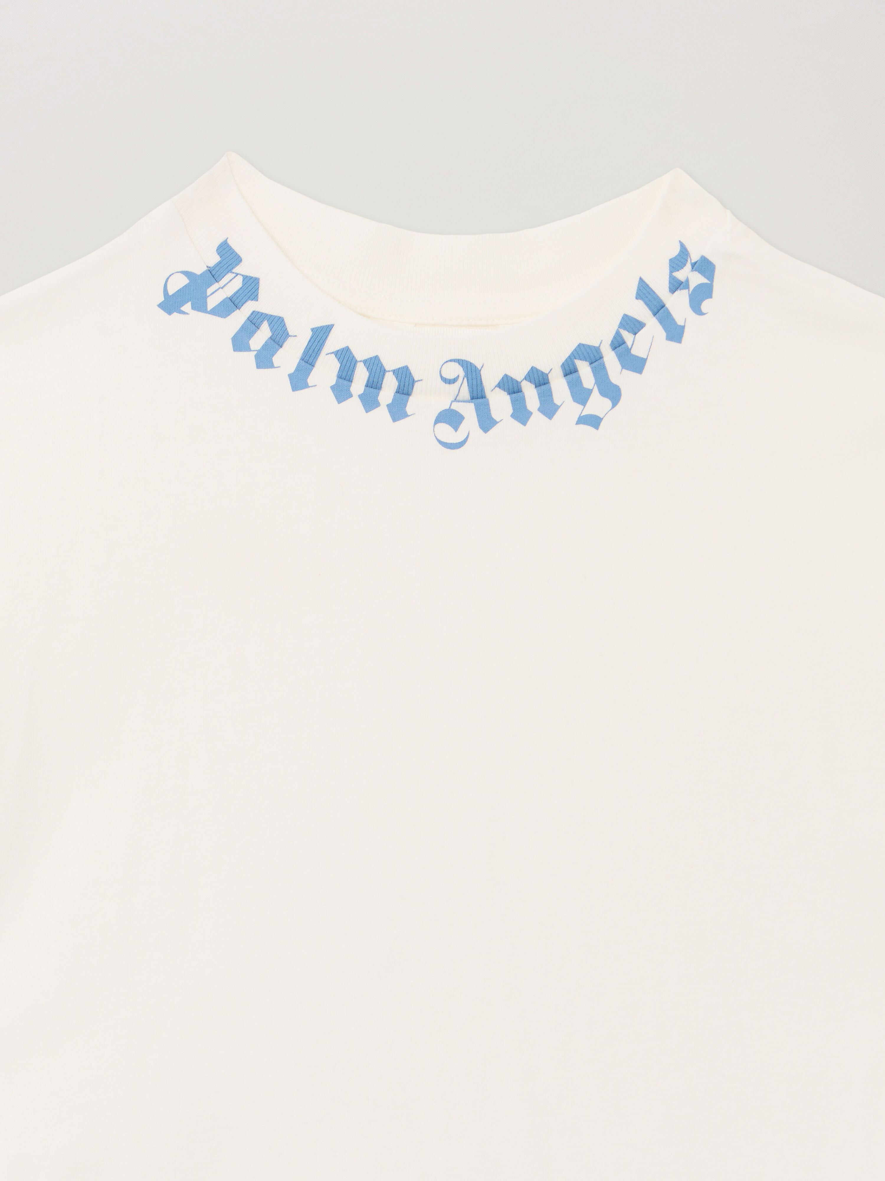 PALM ANGELS Neck Logo Regular T-Shirt OFF WHITE - LIGHT BLUE PBAA003F25JER002