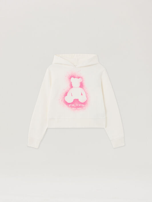PALM ANGELS Spray Bear Fitted Hoodie OFF WHITE - FUCHSIA FLUO PWBB069F25FLE001