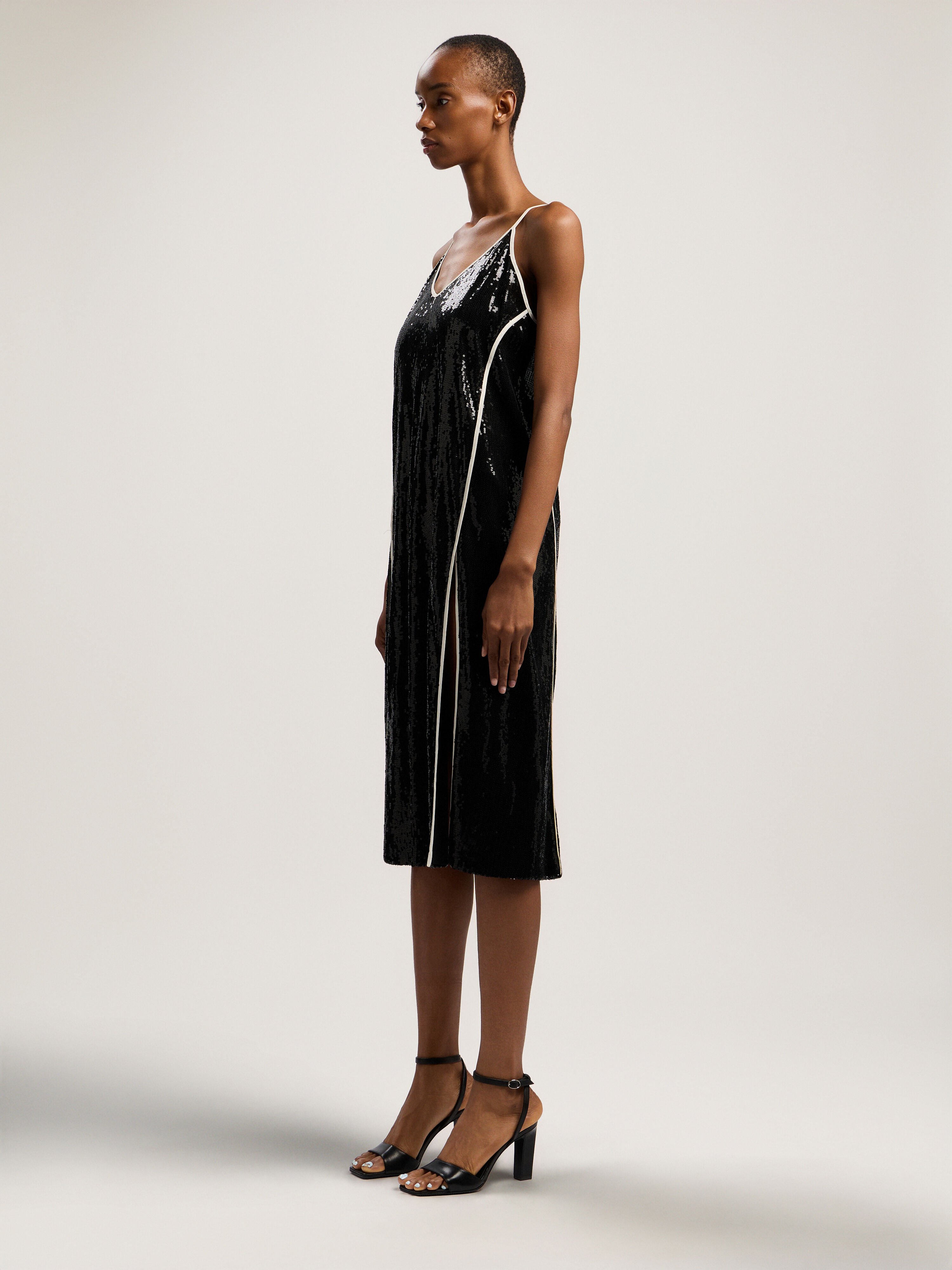 Curved Logo Sequin Slip Dress PALM ANGELS Curved Logo Sequin Slip Dress BLACK - OFF WHITE PWDJ009F25FAB001