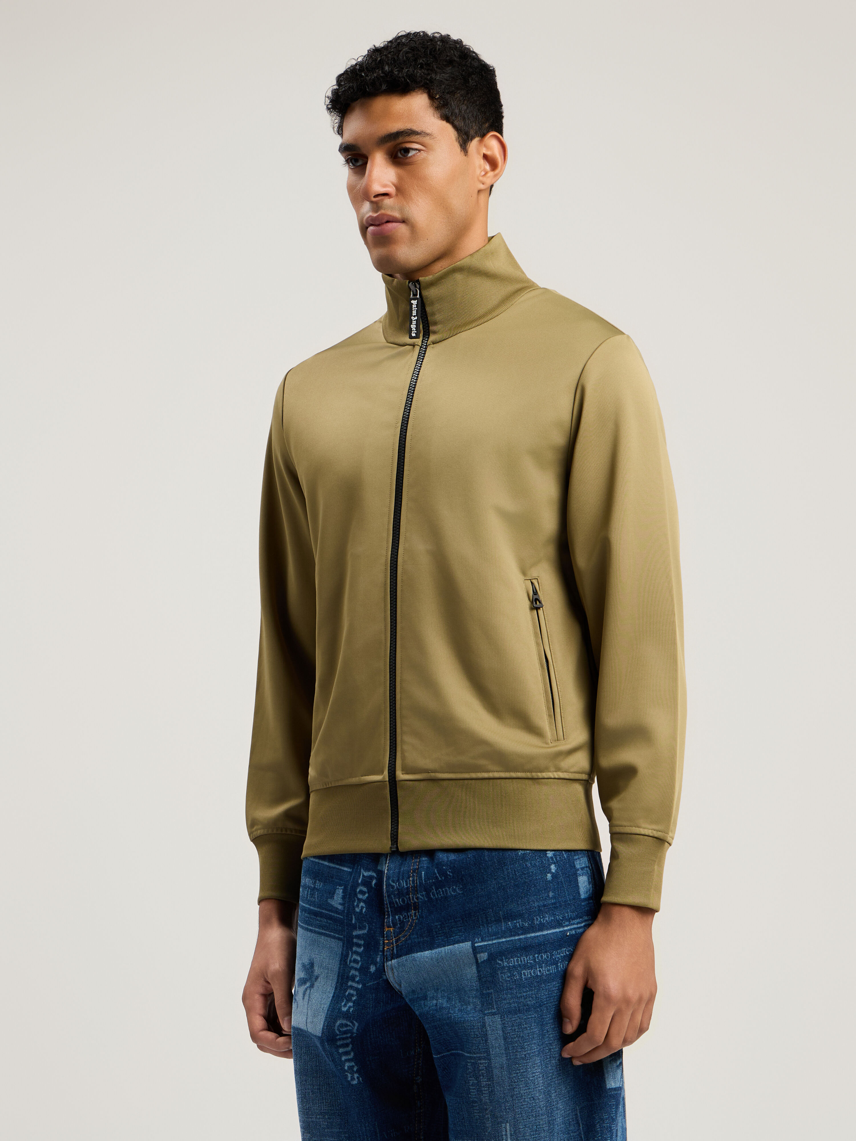 PALM ANGELS Curved Logo Track Jacket ARMY GREEN - OFF WHITE PMBD089F25FAB002