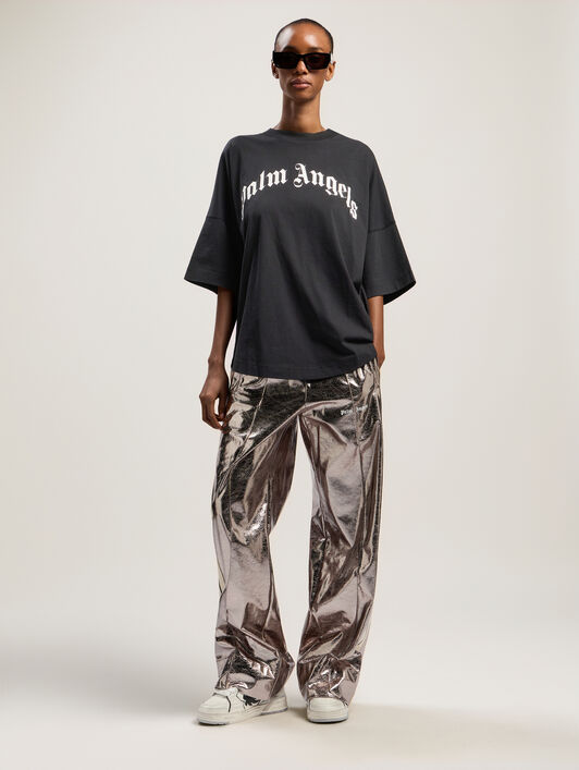 PALM ANGELS Curved Logo Over Tee BLACK - OFF WHITE PWAA07CF25JER001