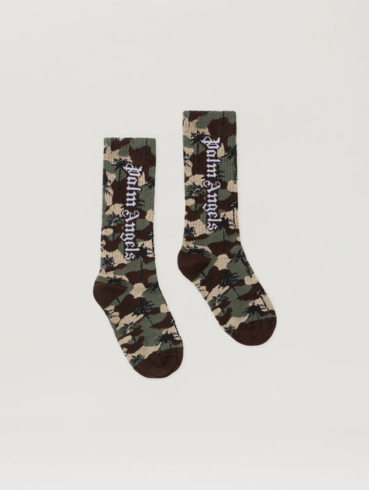 PALM ANGELS Camo Palms High Socks MILITARY  OFF WHITE PBRA005F25KNI002