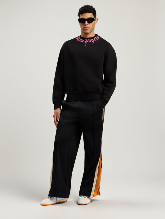 PALM ANGELS Neck Logo Crew Sweatshirt BLACK - FUCHSIA PMBA08HF25FLE005