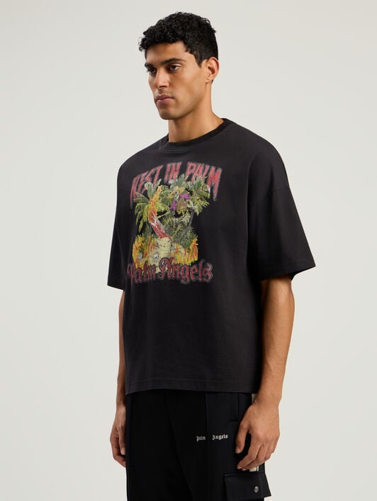 Rest In Palm Loose T-Shirt PALM ANGELS Rest In Palm Loose T-Shirt BLACK - MULTICOLOR PMAA10DF25JER006