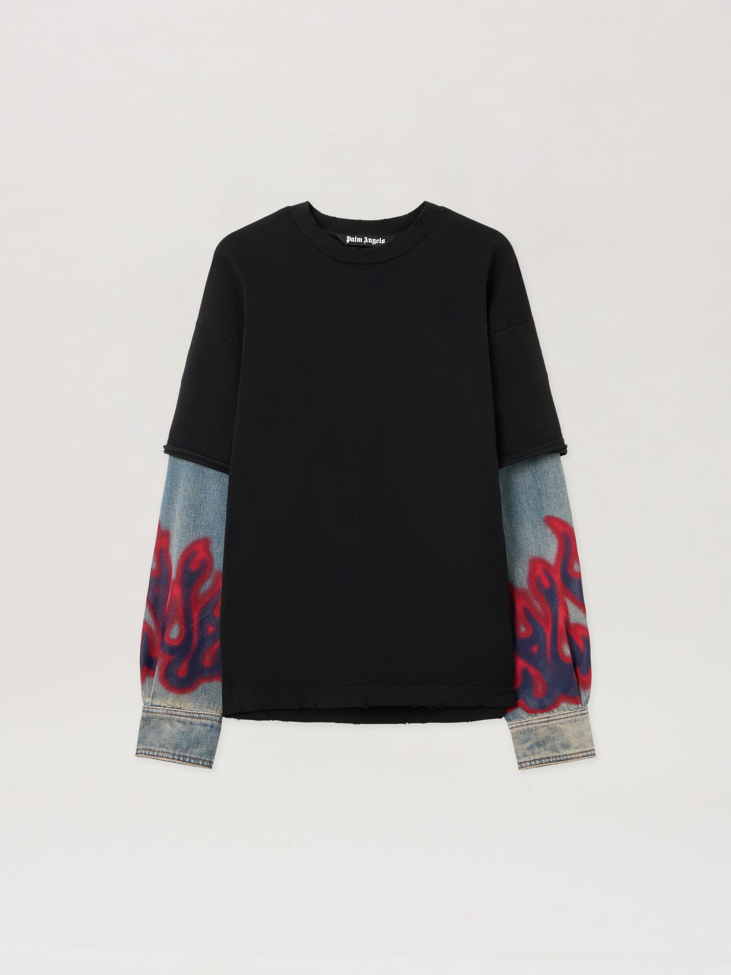 Flames Hybrid Long-Sleeve Shirt PALM ANGELS Flames Hybrid Long-Sleeve Shirt VINTAGE BLACK - MEDIUM BLUE PMGE04BF25FAB001