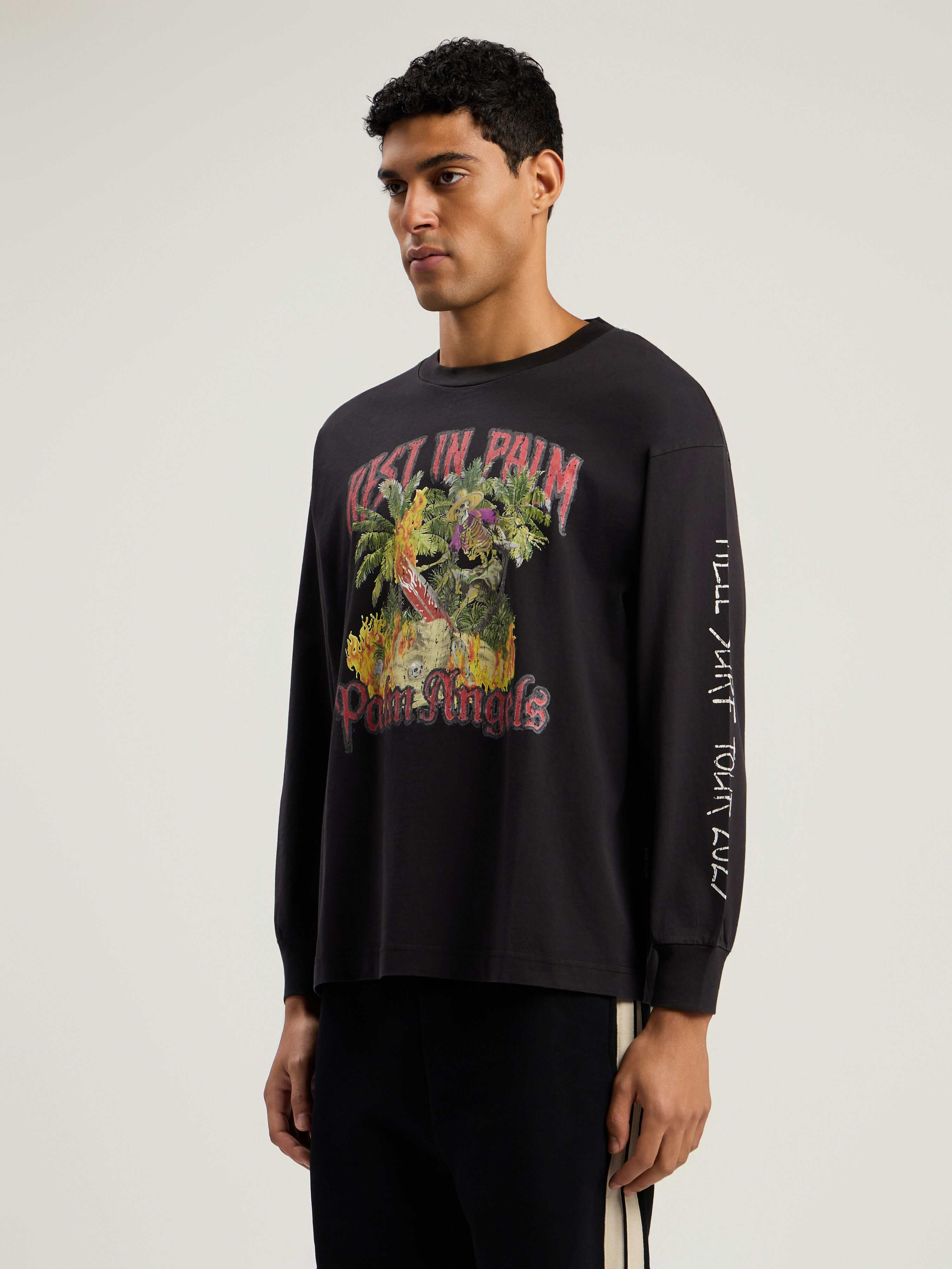 Rest In Palm Long Sleeve T-Shirt PALM ANGELS Rest In Palm Long Sleeve T-Shirt BLACK - MULTICOLOR PMAB058F25JER004