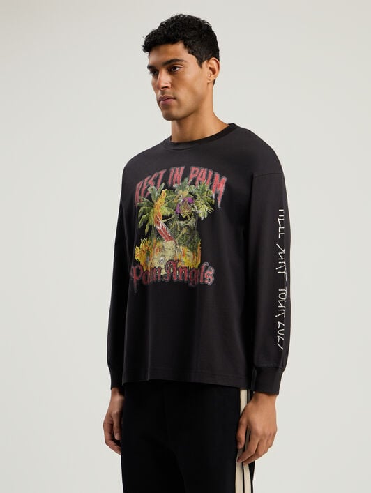Rest In Palm Long Sleeve T-Shirt PALM ANGELS Rest In Palm Long Sleeve T-Shirt BLACK - MULTICOLOR PMAB058F25JER004