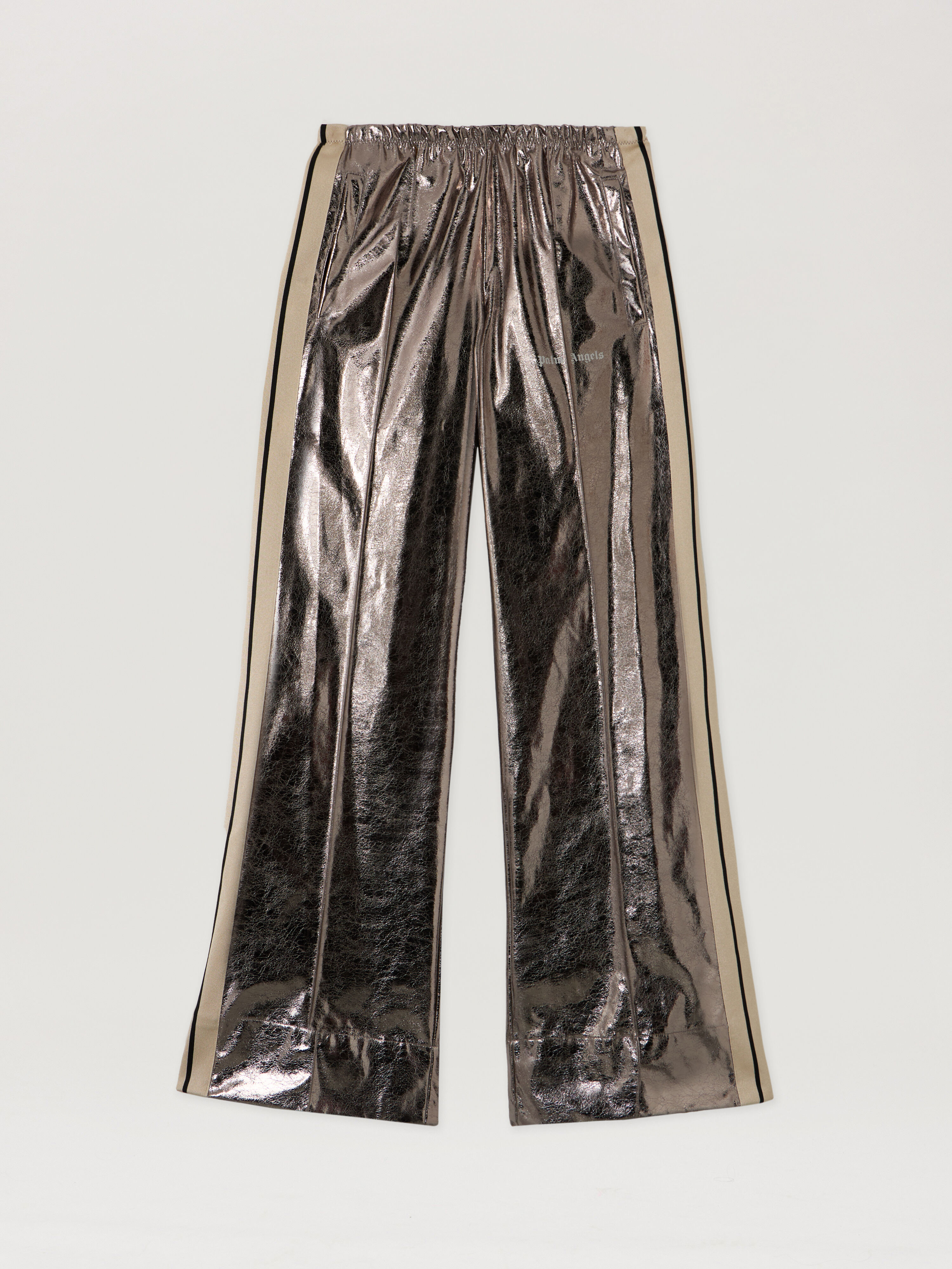 PALM ANGELS Laminated Wide-Leg Track Pants GUNMETAL - OFF WHITE PWCJ031F25FAB001