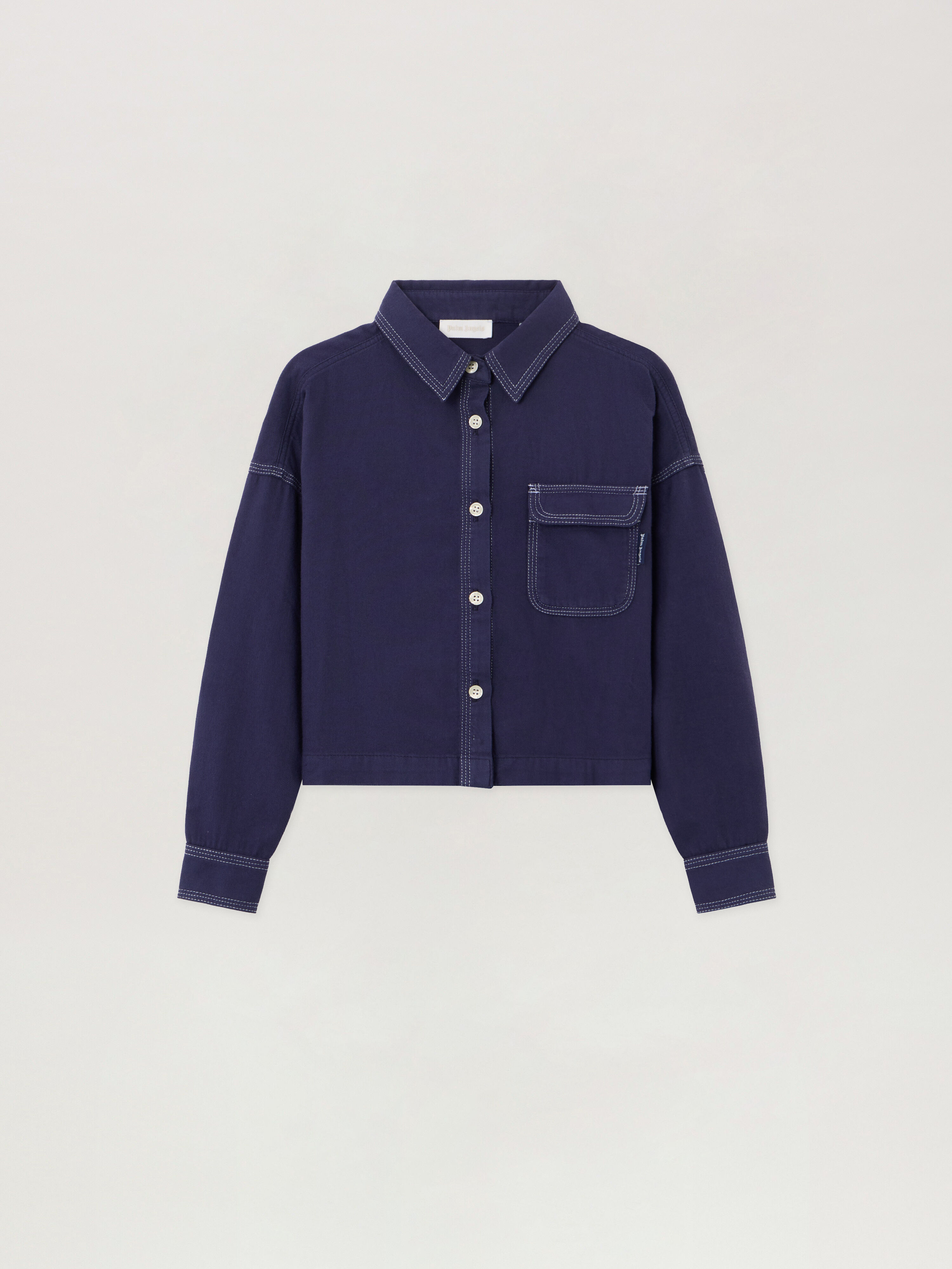 Curved Logo Flannel Shirt PALM ANGELS Curved Logo Flannel Shirt NAVY BLUE - OFF WHITE PGGE007F25FAB001