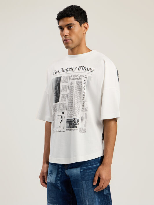PaxLaTimes News Over T-shirt PALM ANGELS PaxLaTimes News Over T-shirt OFF WHITE - BLACK PMAA10BF25JER002