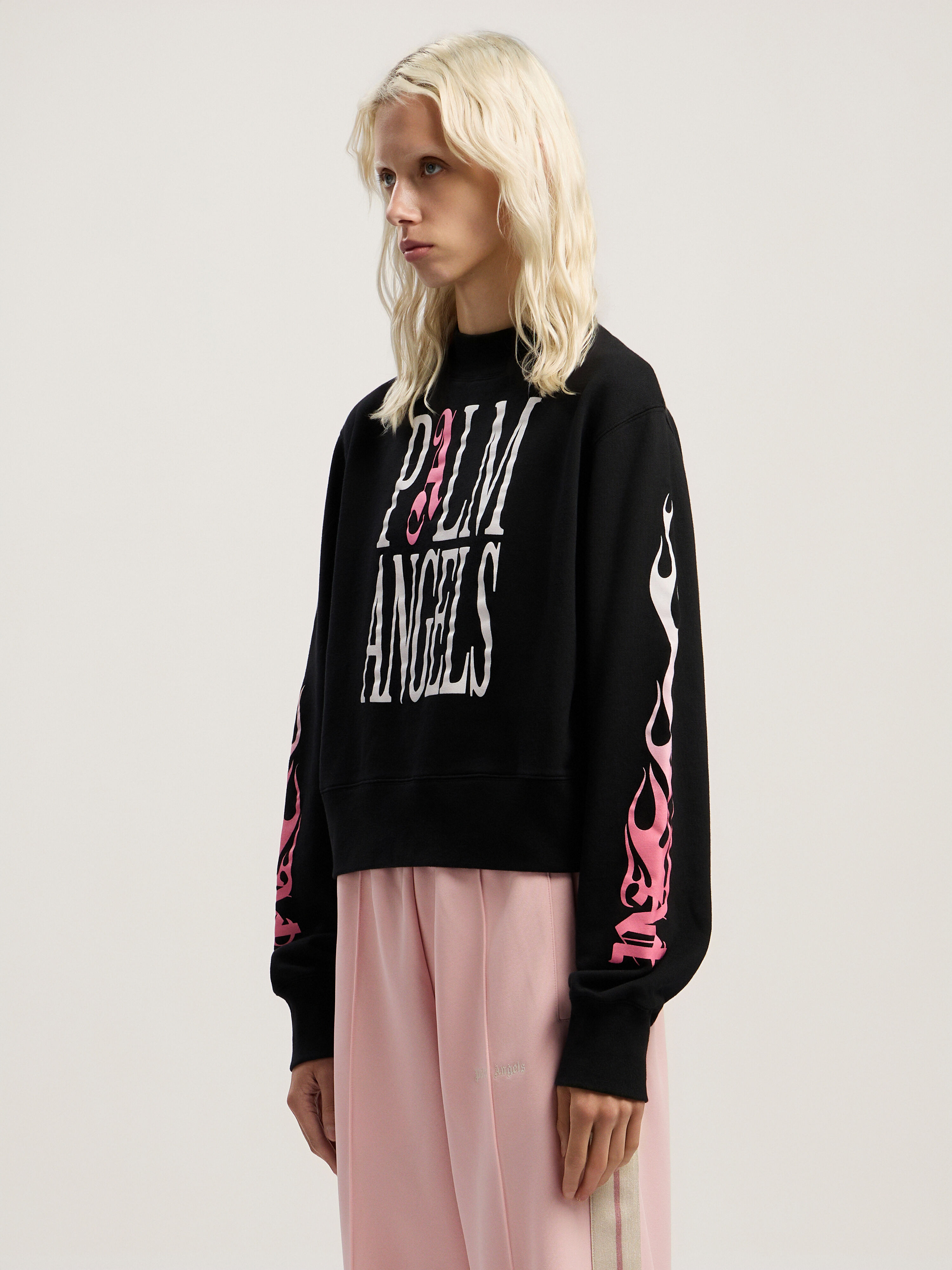 PALM ANGELS Flames Fitted Crew Sweatshirt BLACK - MULTICOLOR PWBA016F25FLE003