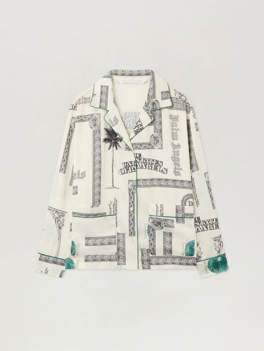 PALM ANGELS Dollar Print Pajama Shirt IVORY - BLACK PWGE025F25FAB001