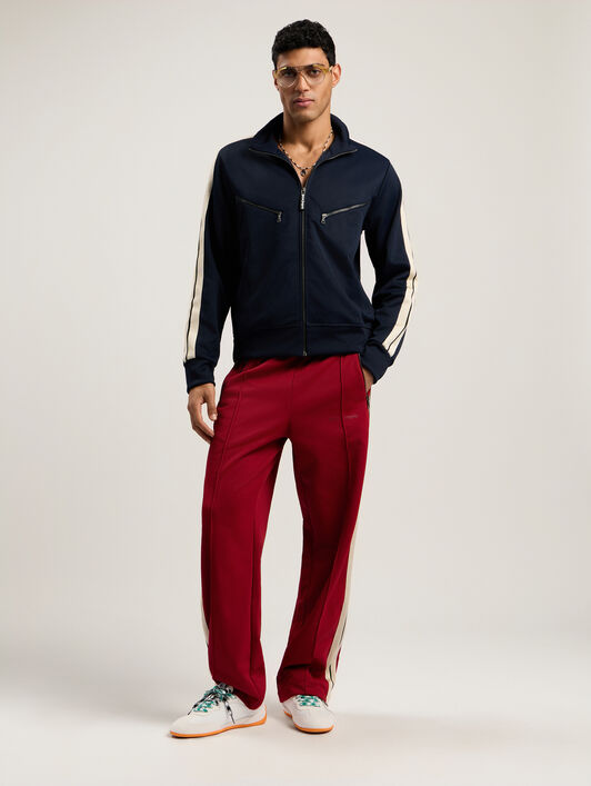 PALM ANGELS Curved Logo Zip-Up Track Jacket DARK BLUE - OFF WHITE PMBD08HF25FAB001