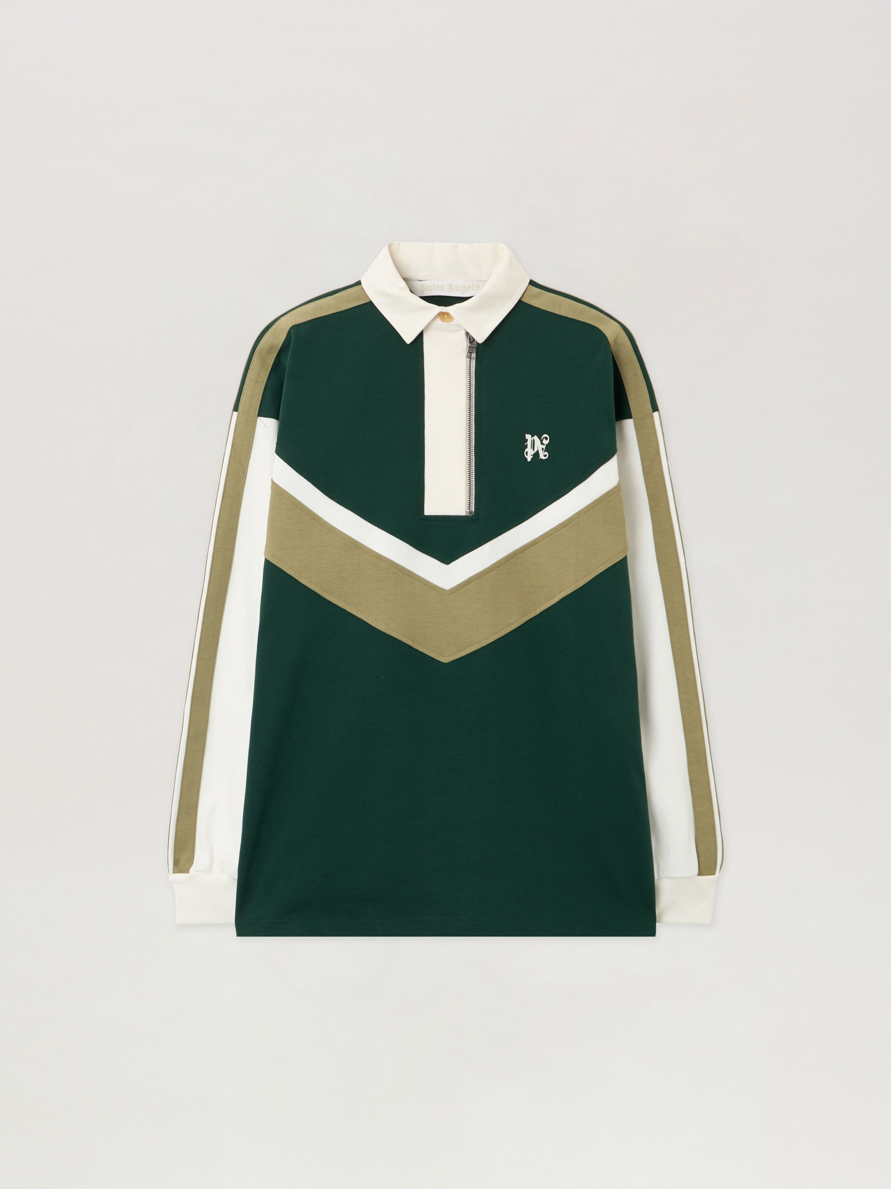 PALM ANGELS Monogram Colorblock Polo Shirt DARK GREEN - OFF WHITE PWGC011F25FAB001