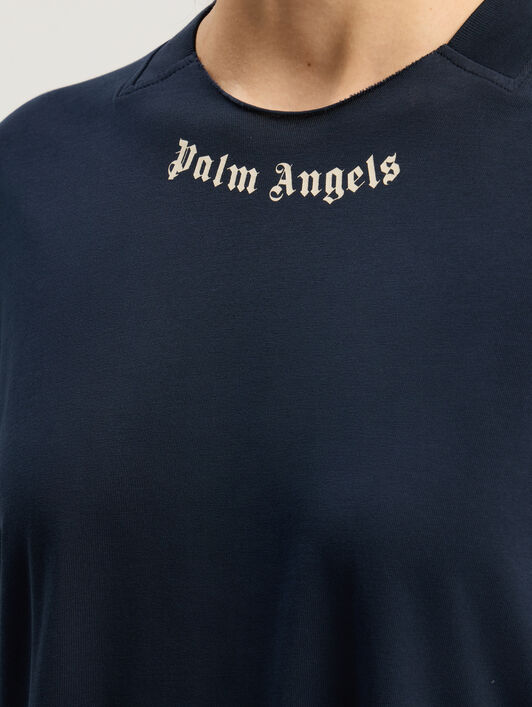 PALM ANGELS Curved Logo Layered Dress DARK BLUE - OFF WHITE PWDE005F25JER001