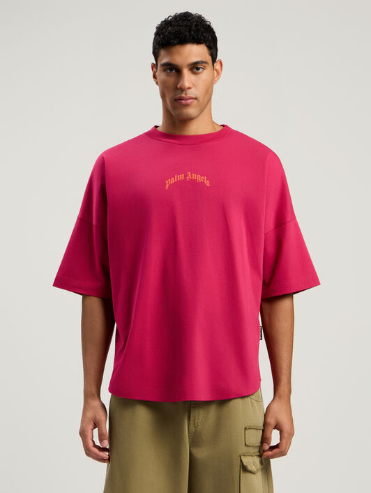 PALM ANGELS Back Curved Logo Over T-Shirt FUCHSIA - ORANGE PMAA10BF25JER001