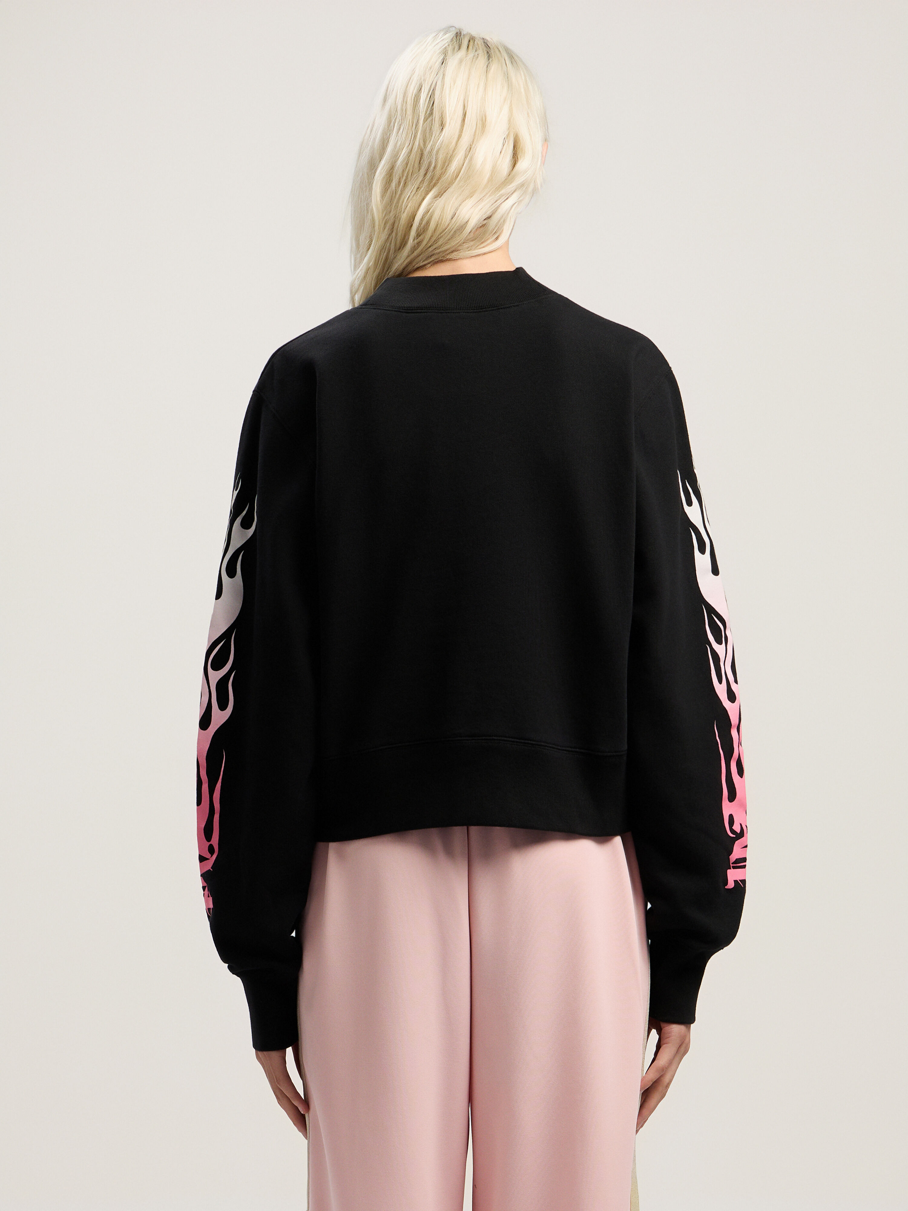 PALM ANGELS Flames Fitted Crew Sweatshirt BLACK - MULTICOLOR PWBA016F25FLE003