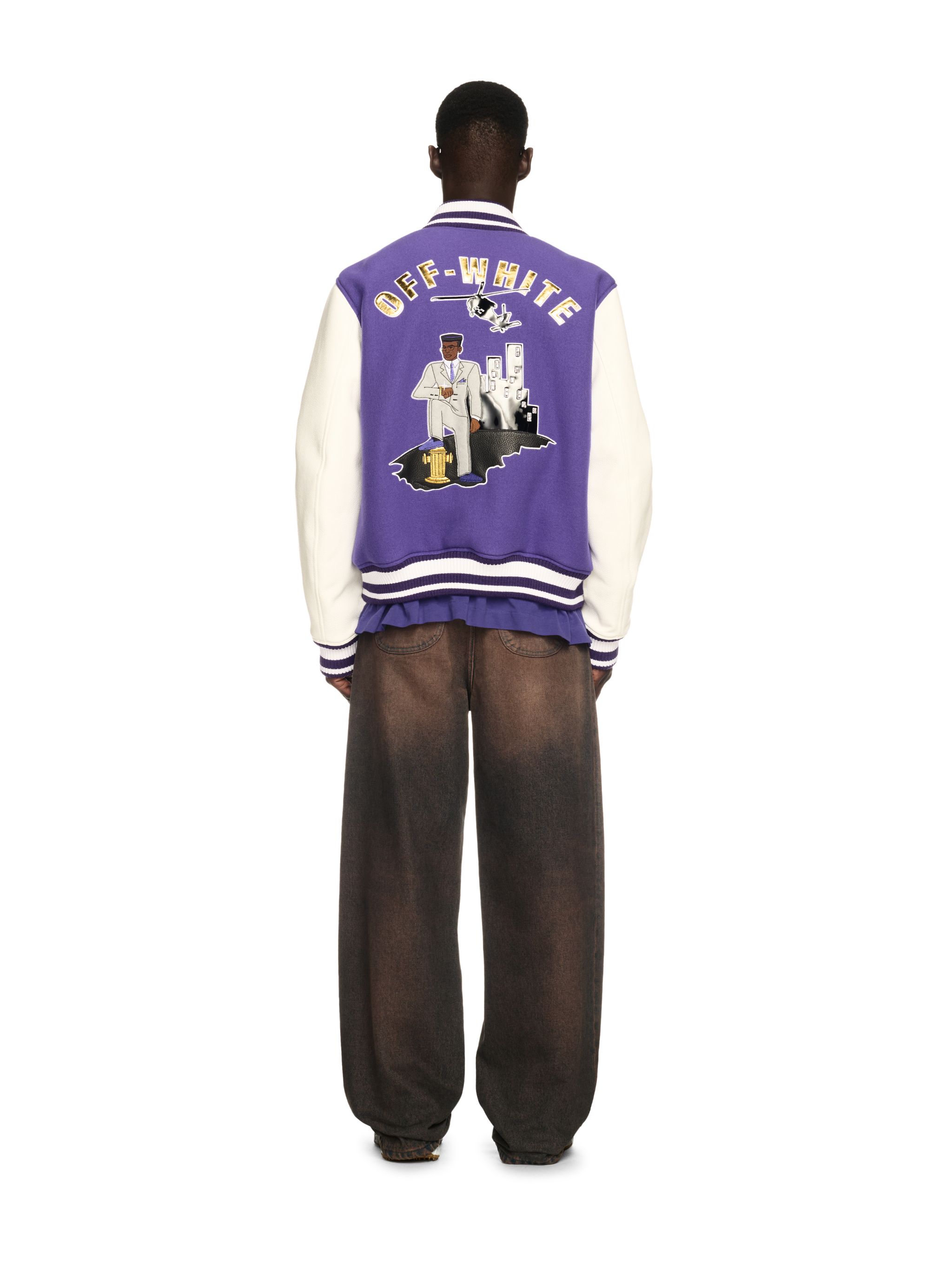 Off-white Off White Men Time Varsity Jacket In Purple