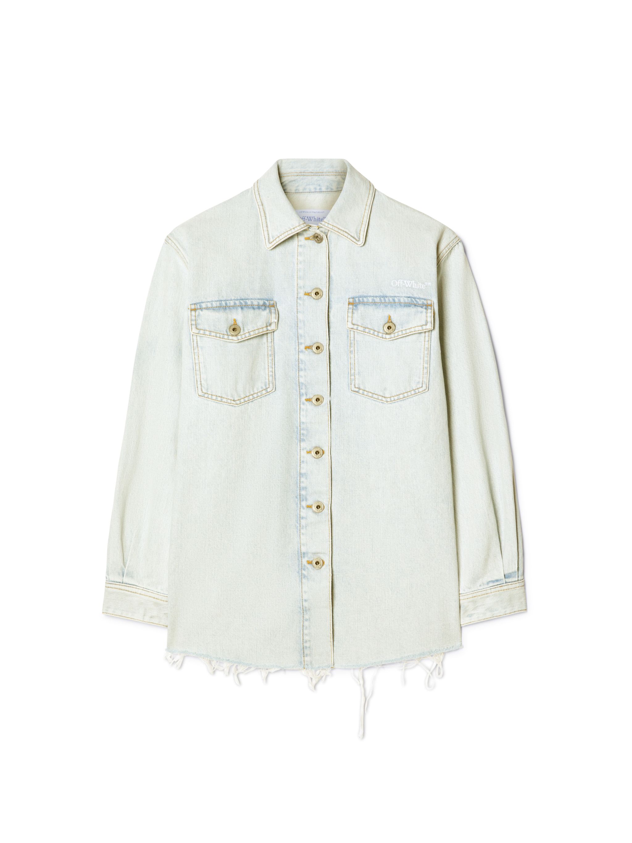 Shop Off-white Fresco Arrow Denim Shirt Jkt Bleach-whit In Blue