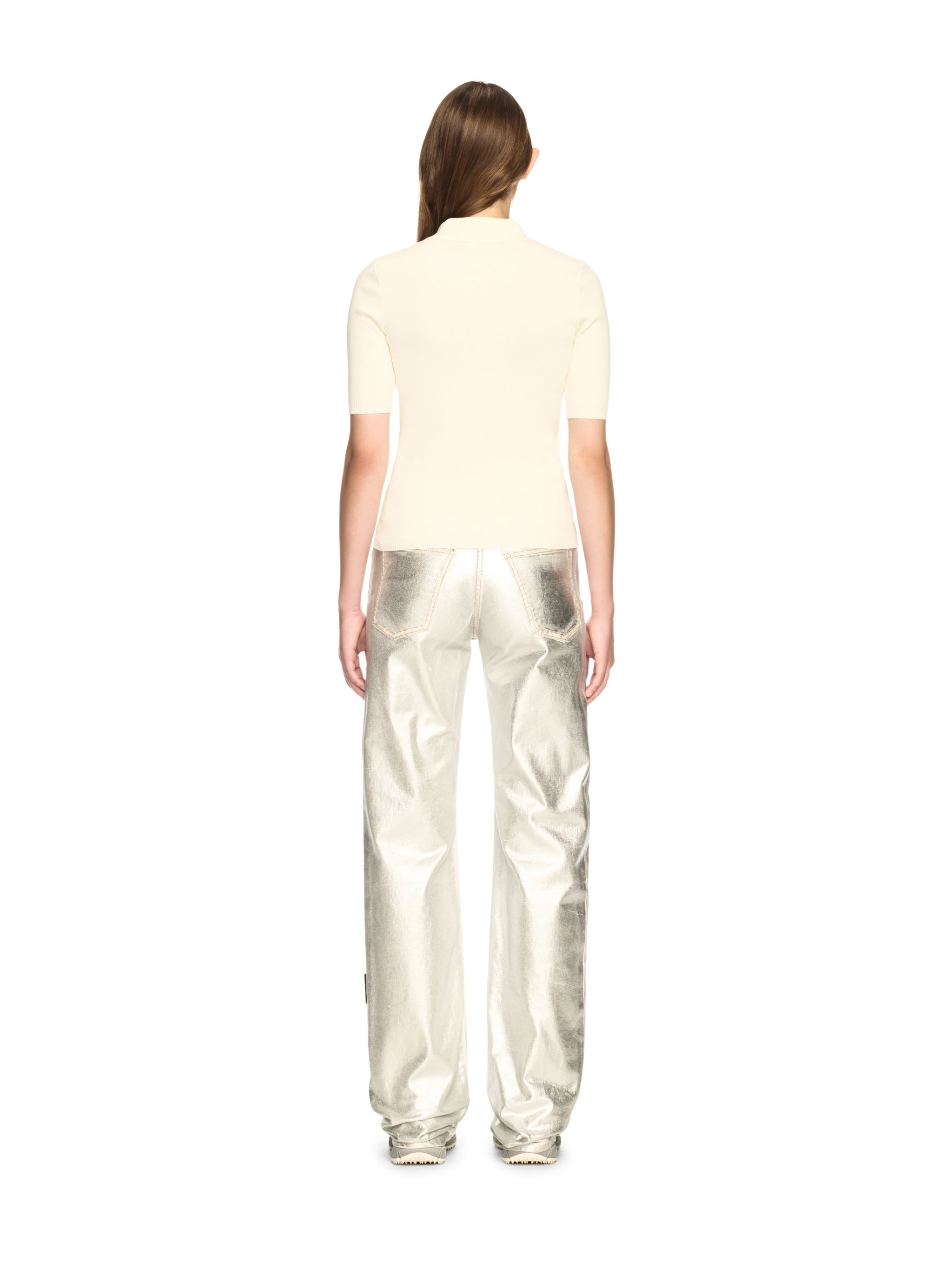 Off-white Cream Striped Knit Polo Shirt In Neutrals