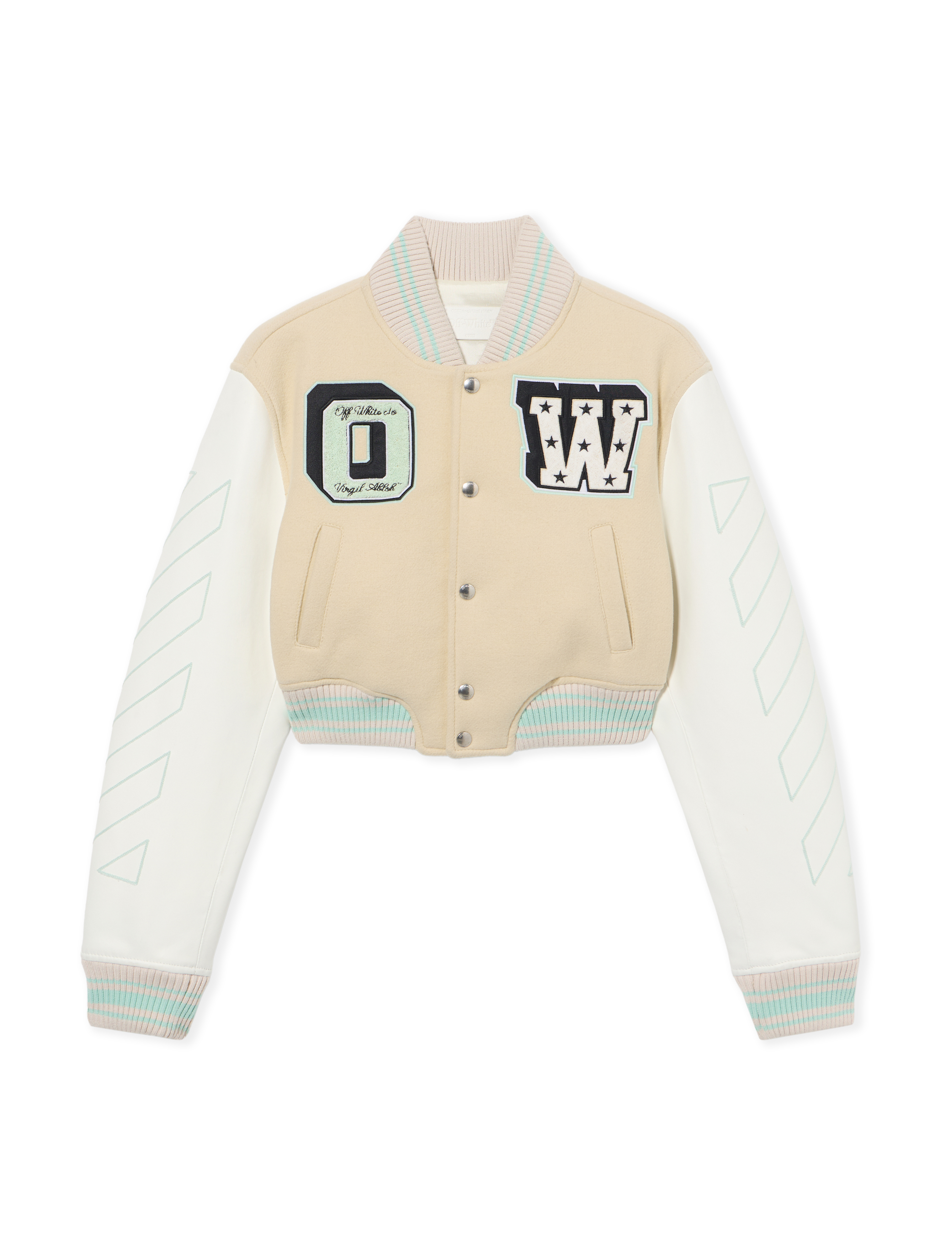 Off-white Graffiti Crop Varsity Jacket In Multi