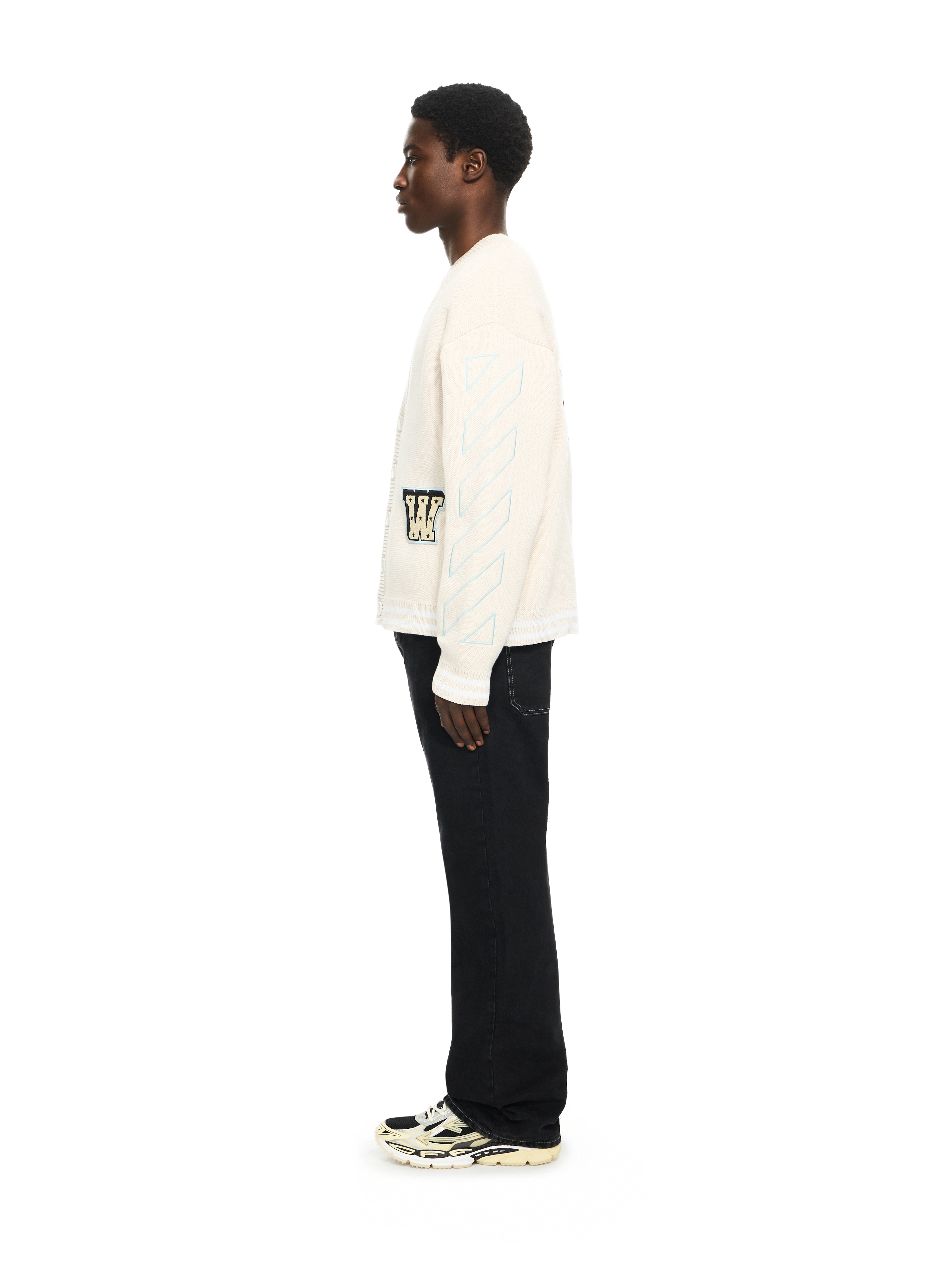 Off-white Star Logo Diagonal Varsity Knit Cardigan In Gray