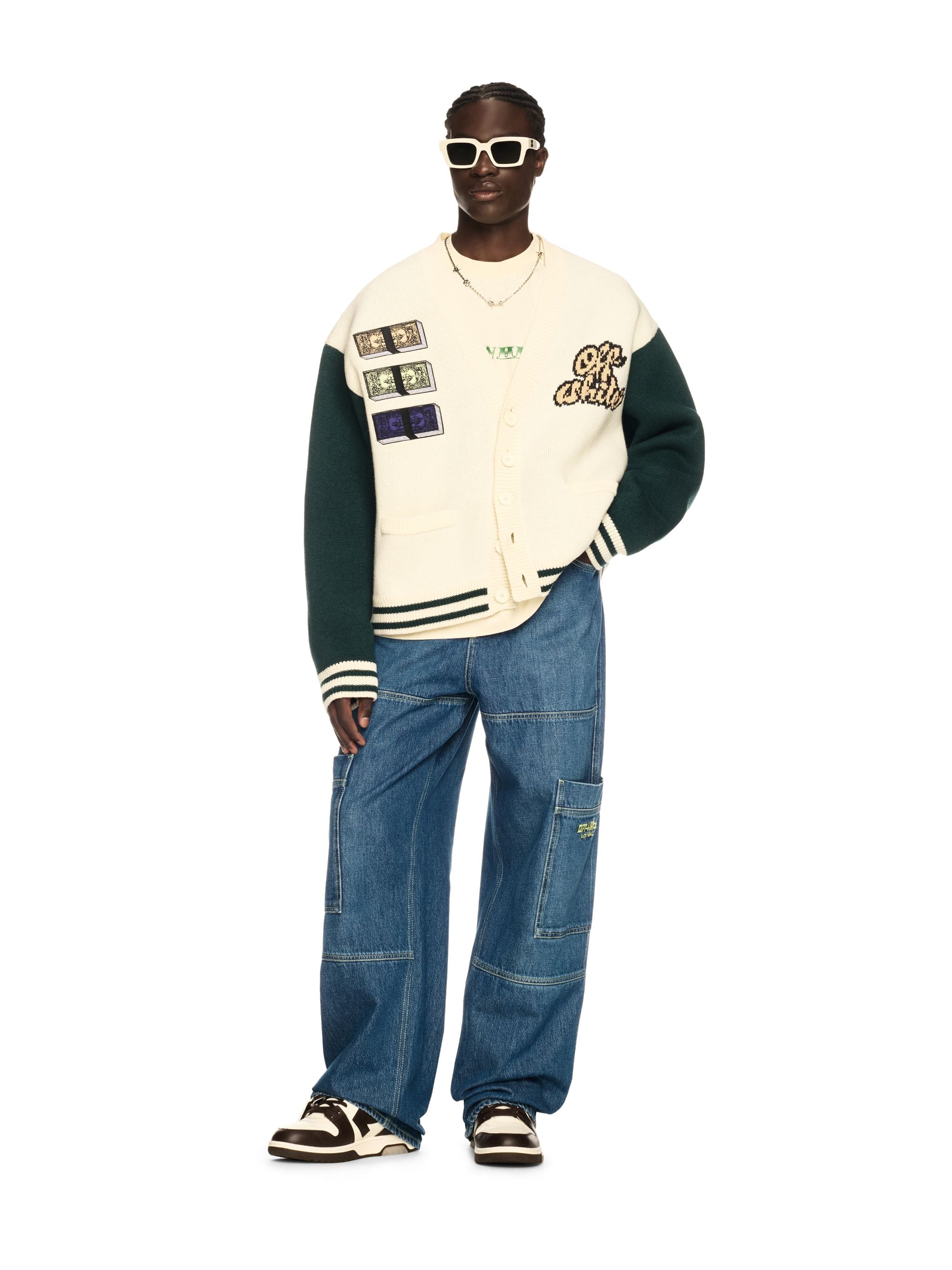  Off White Crystal Cash Varsity Cardigan - Male Kleidung L 