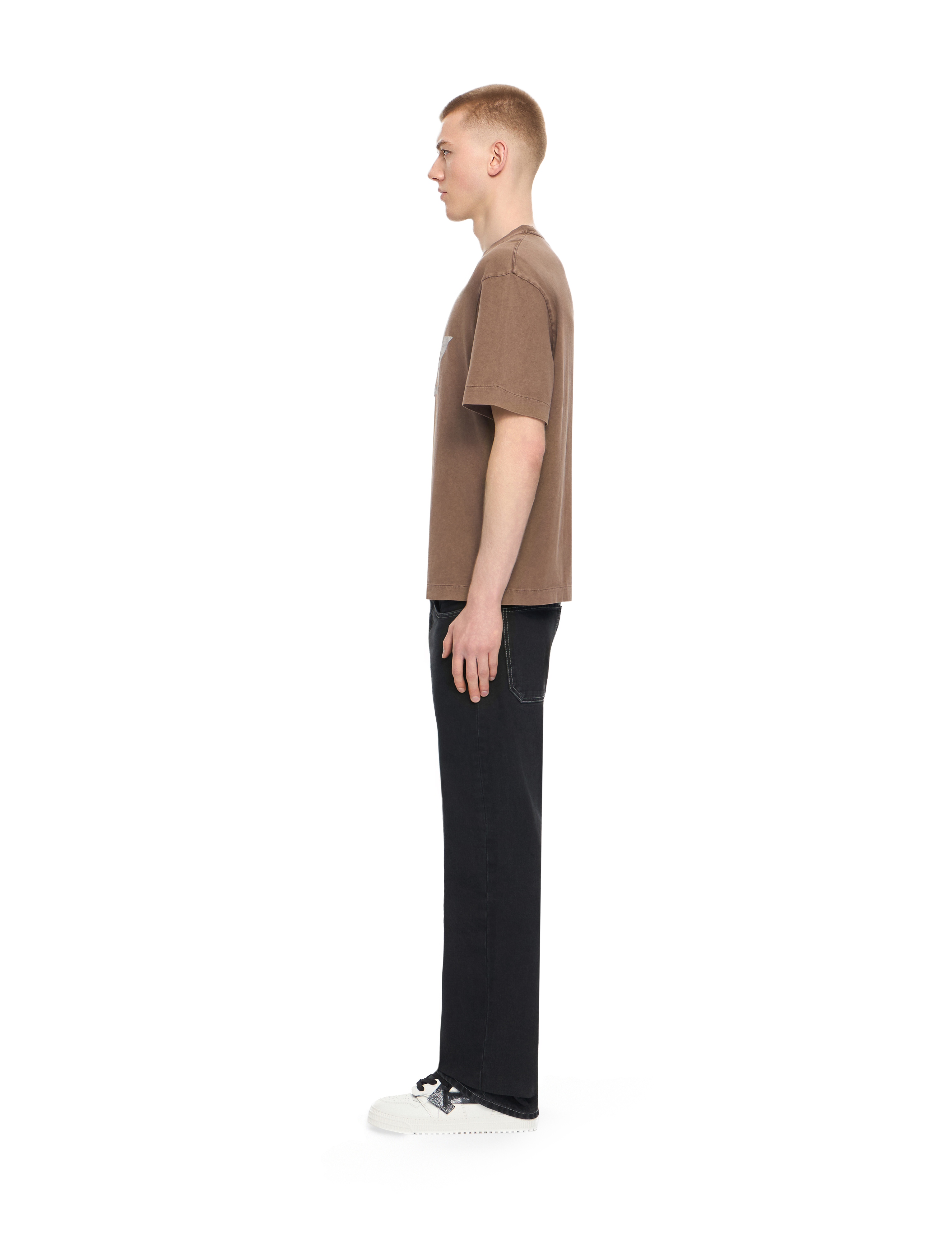 Off-white Logo Printed Crewneck T-shirt In Brown