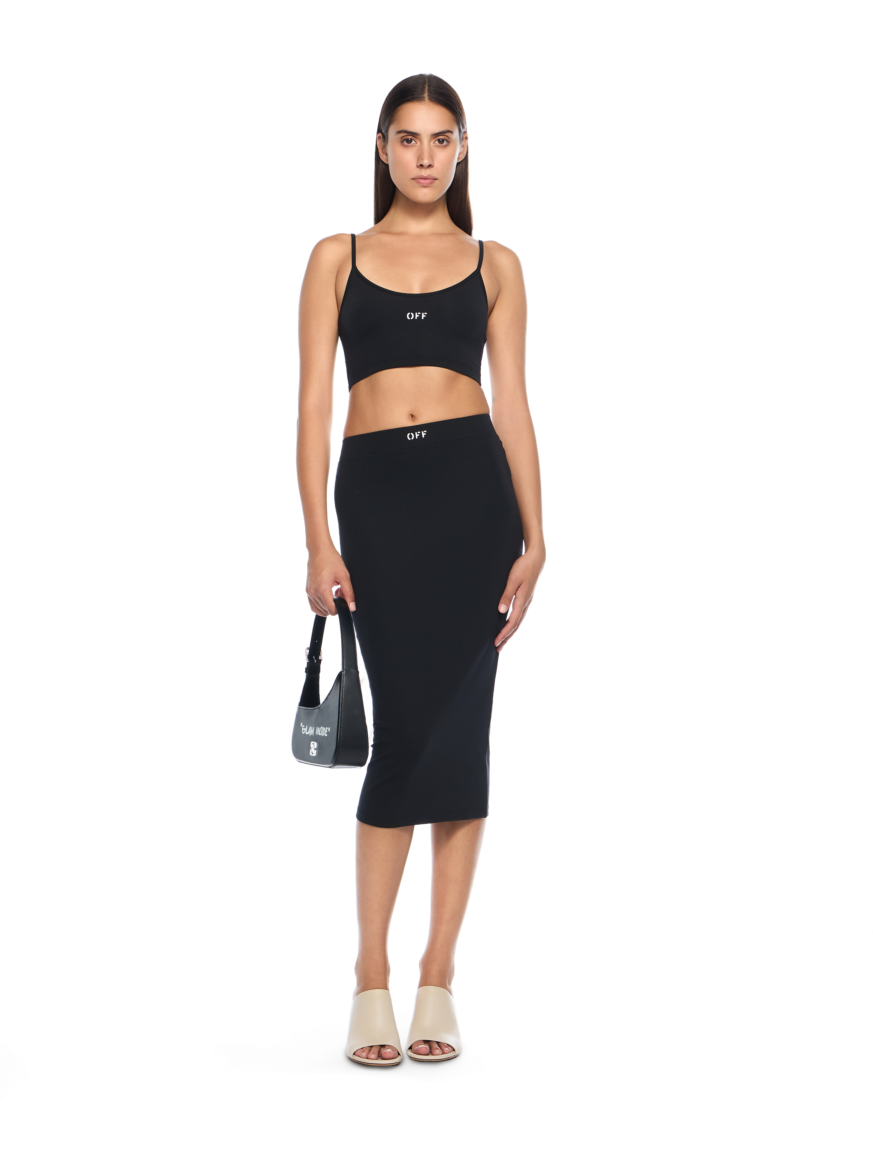  Off White Sleek Midi Skirt - Female  Black-white 38 