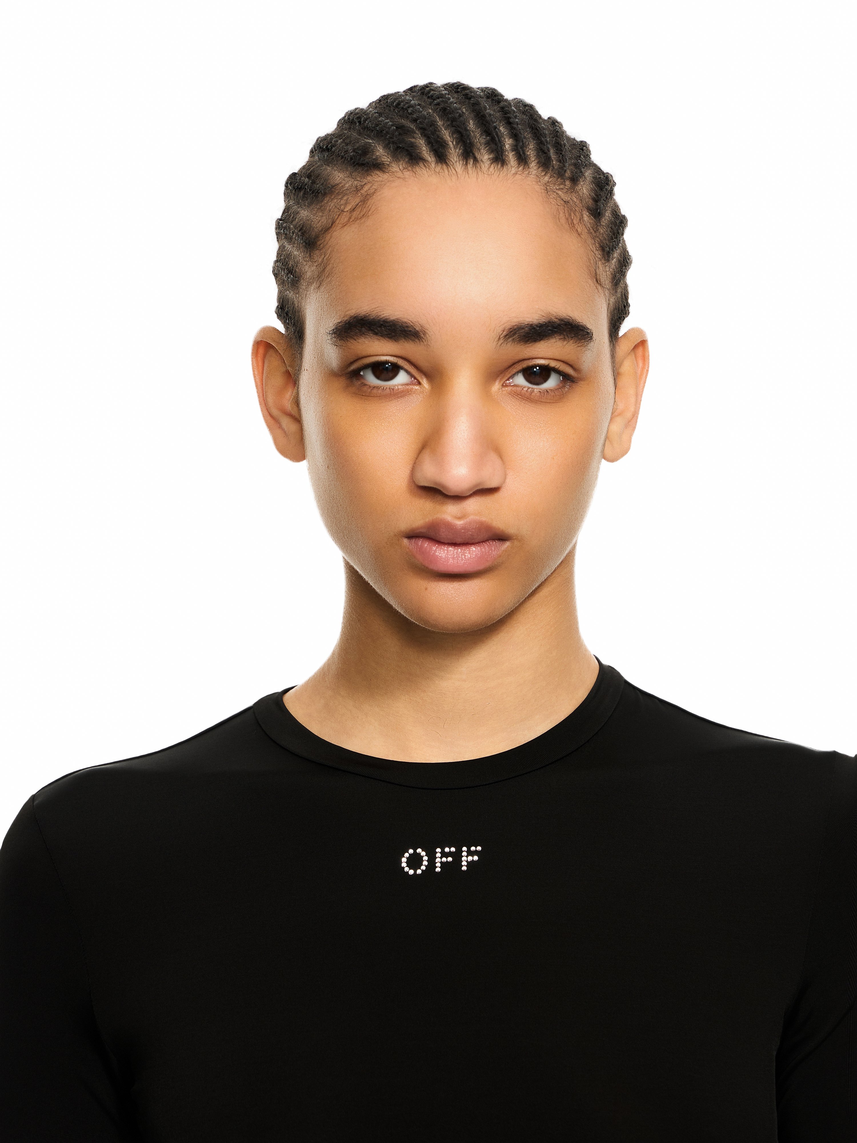 Off-white Fitted Long Sleeve Ribbed Crop T-shirt In Black