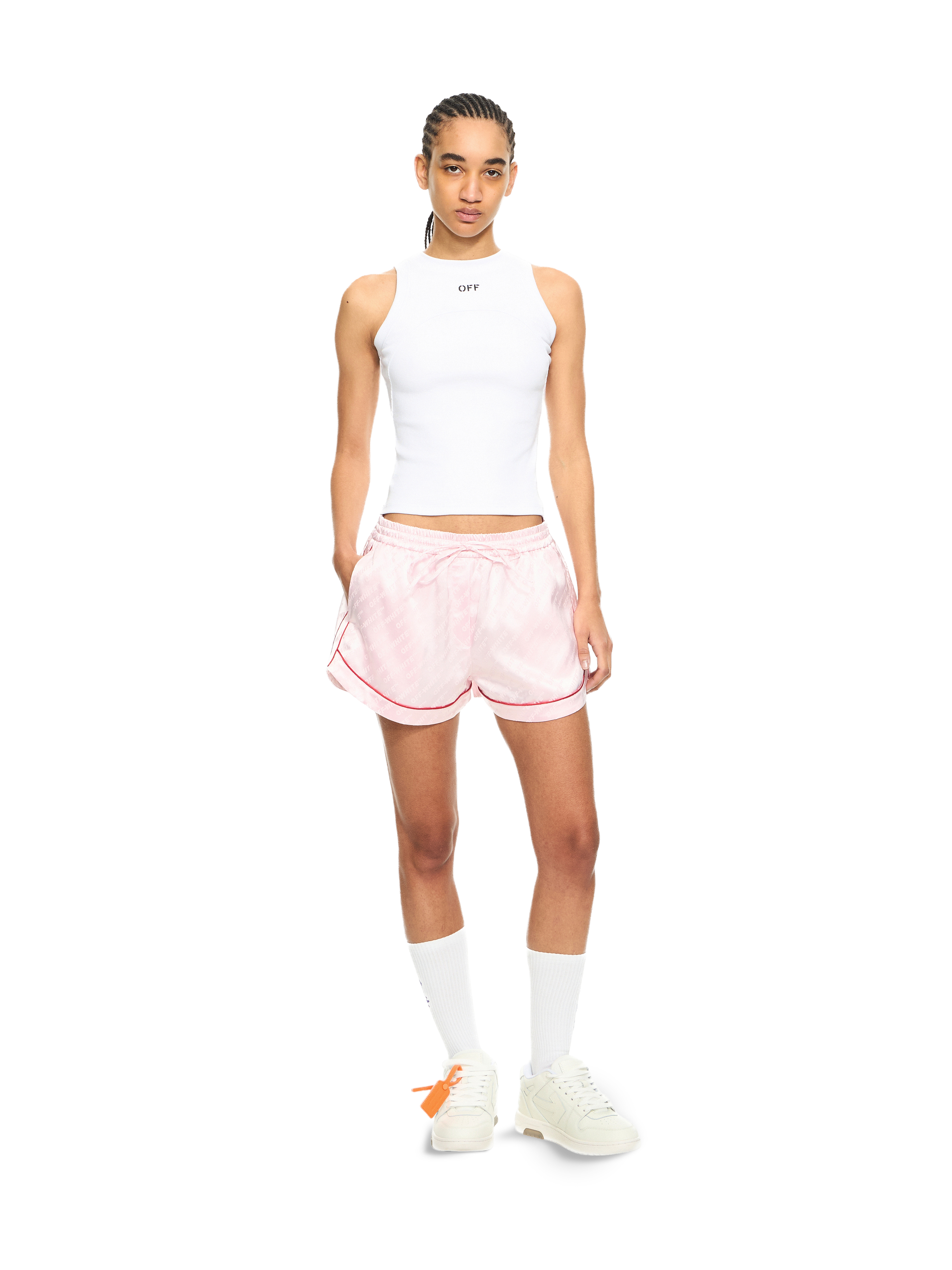  Off White Off Stamp Ribbed Round Tank Top - Female Sale Check White-black 40 
