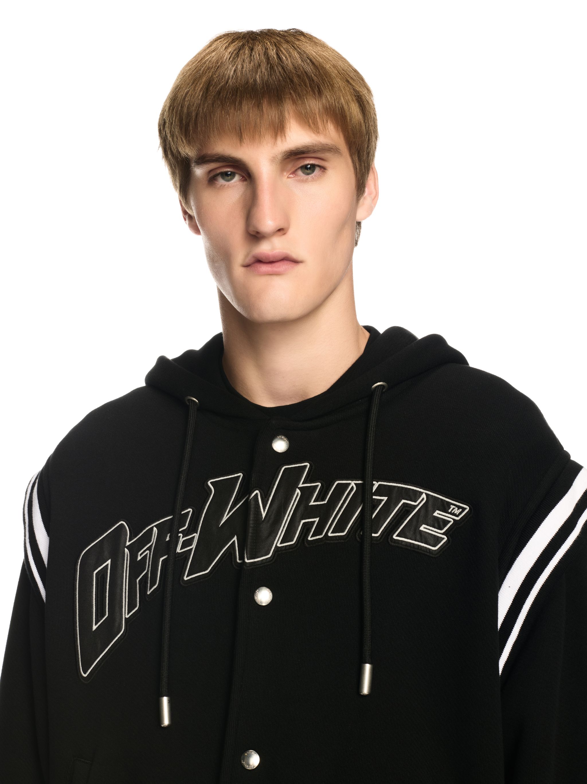 Off-white Black Varsity Sweatshirt With Press-stud Fastening And Bold Lettering In Black