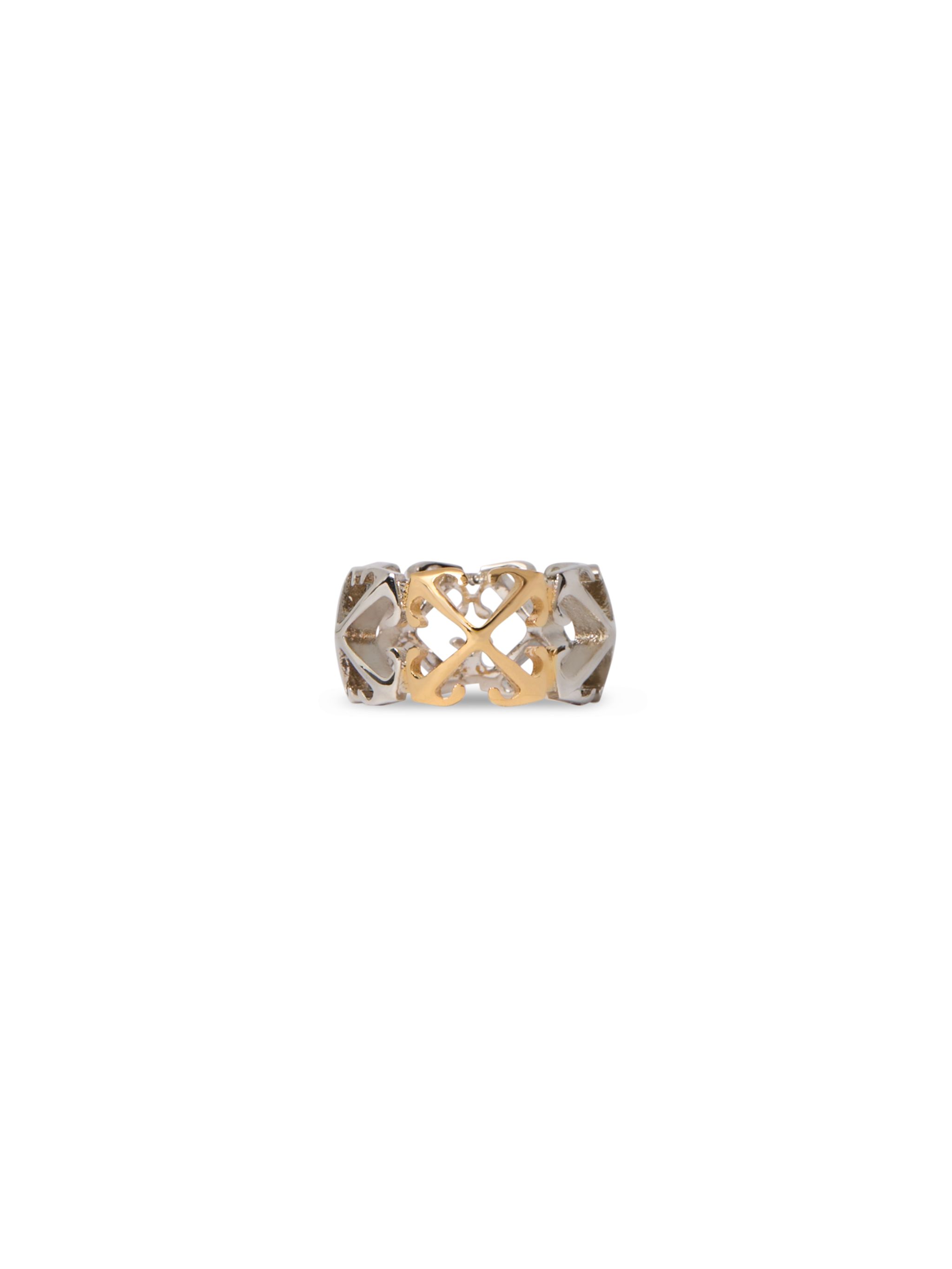 Off-white Bicolor Arrow Chain Ring In Silver