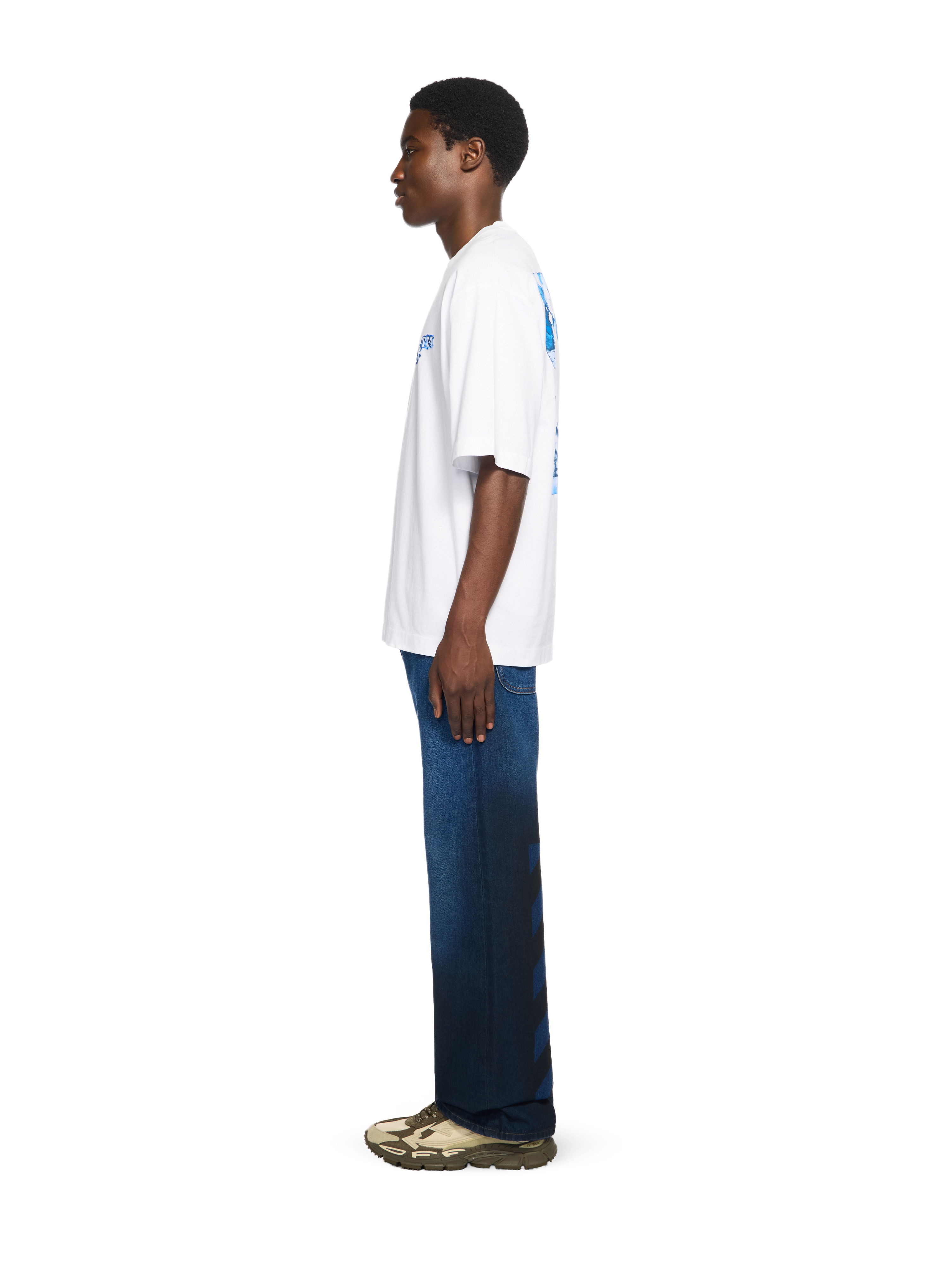  Off White Spray Diagonal Relax Jeans - Male  Medium Blue - Black 36 
