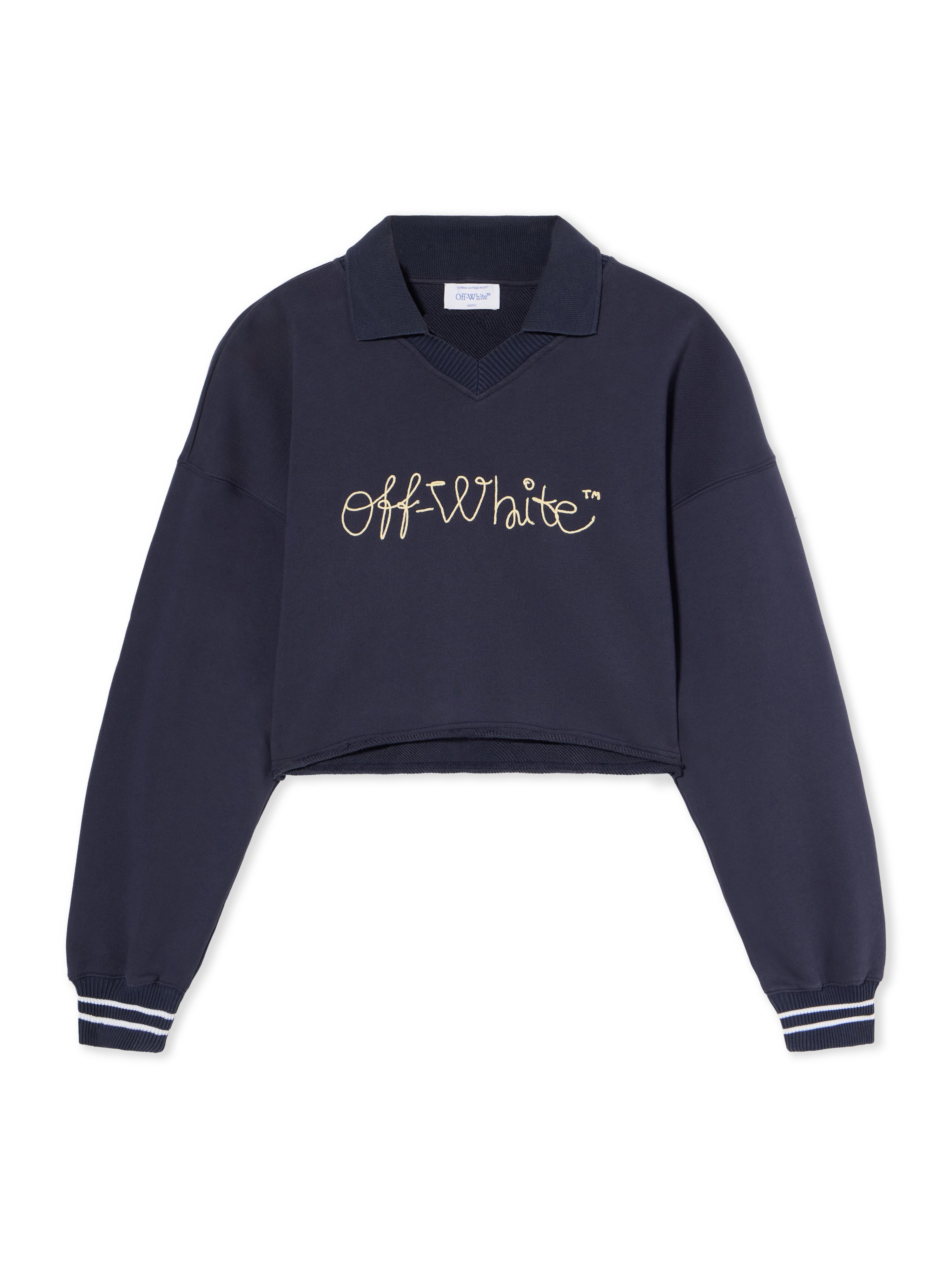 Off-white Embroidered Script Logo Crop Polo Sweater In Multi