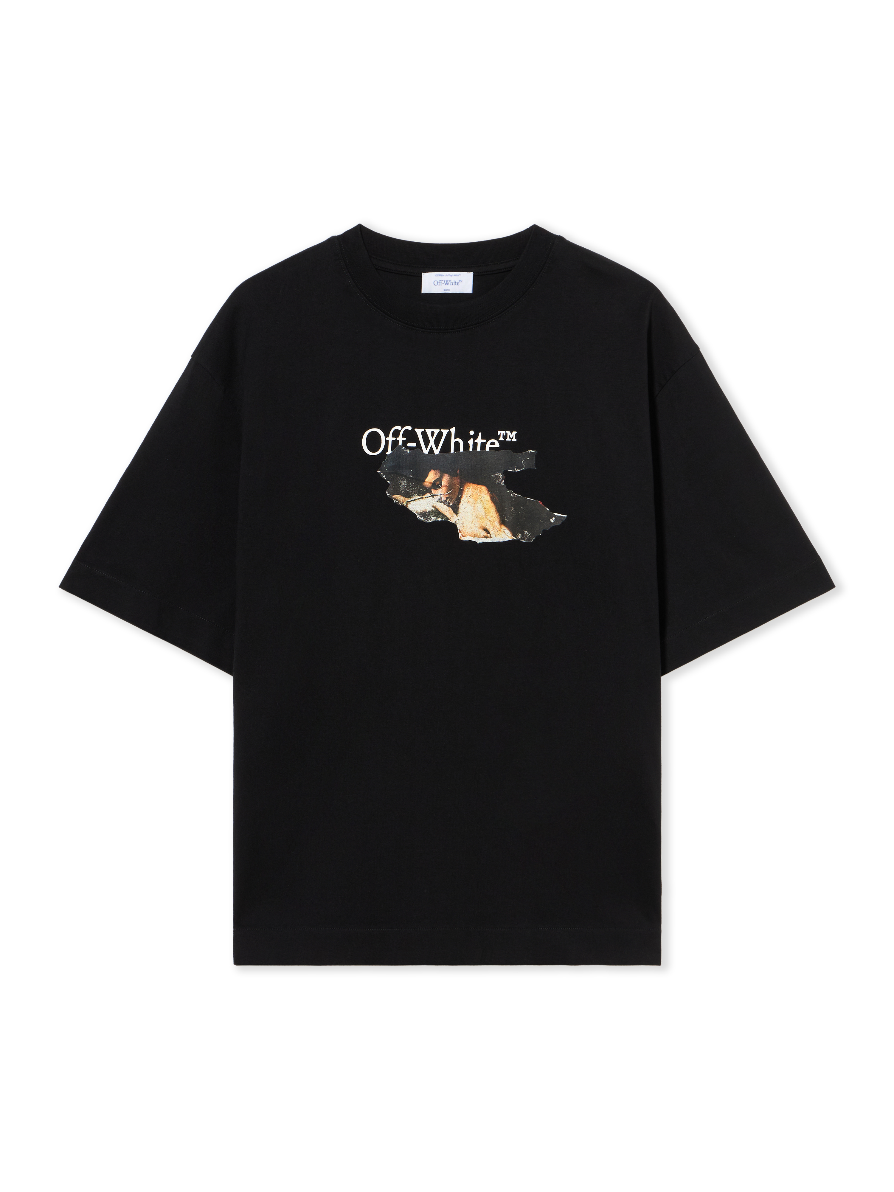 Off White Men's Black - White Paint Arrow Skate Logo Tee - Sale Check S