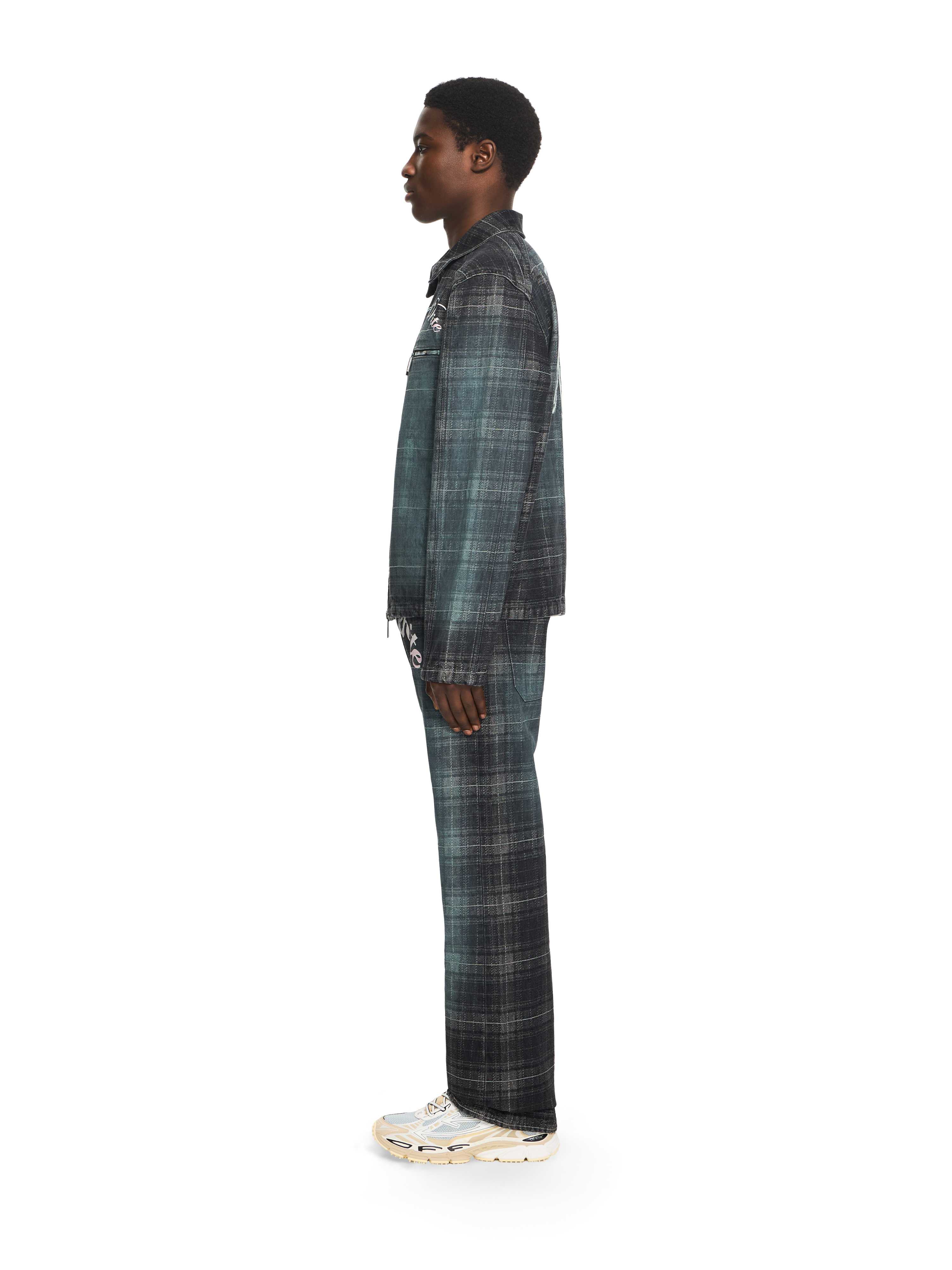  Off White Check Jacquard Skate Coach Denim Jacket - Male Jeans Check Jaquard S 