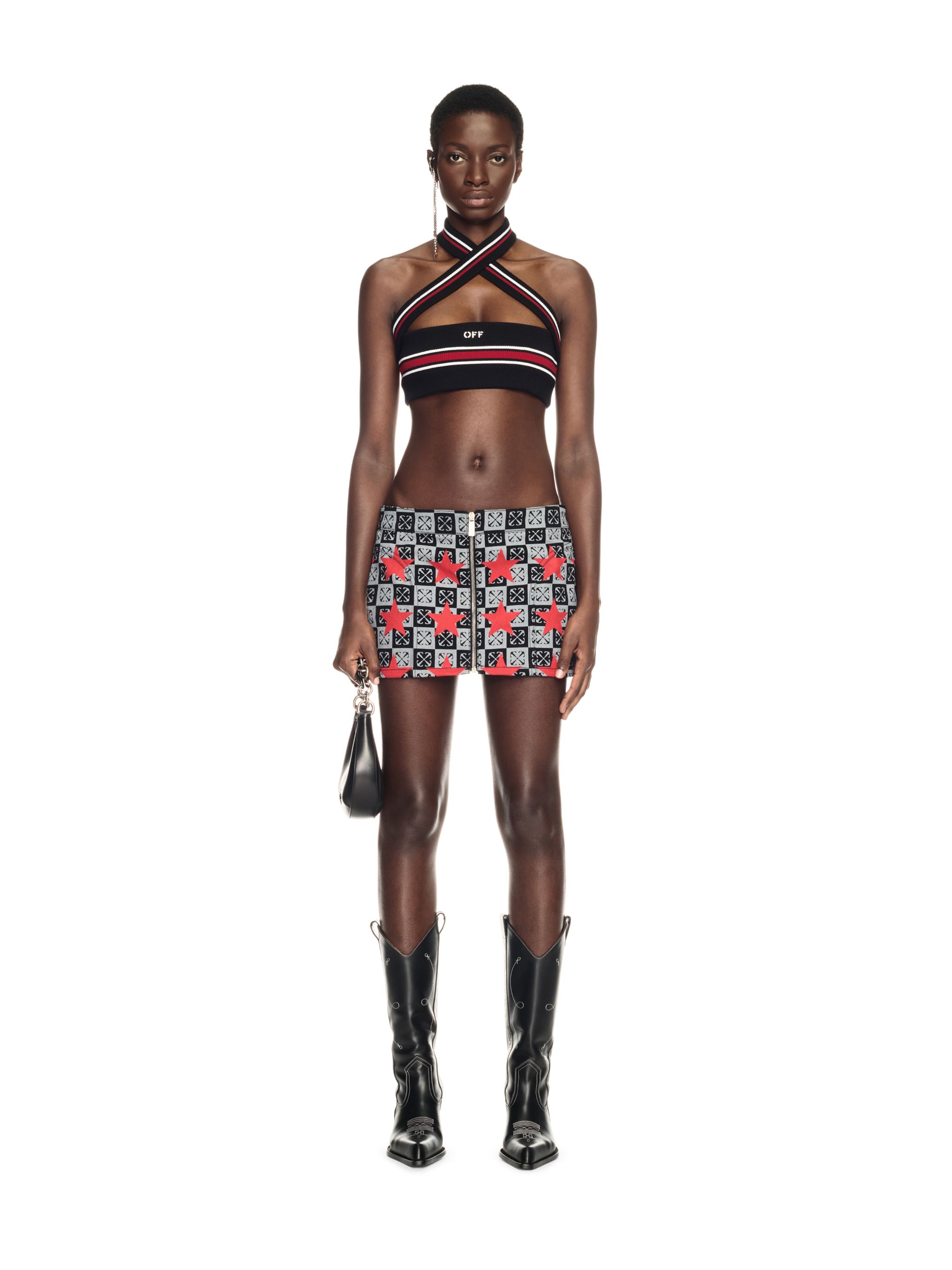 Off-white Black Cross Collar Knit Bra In Multi