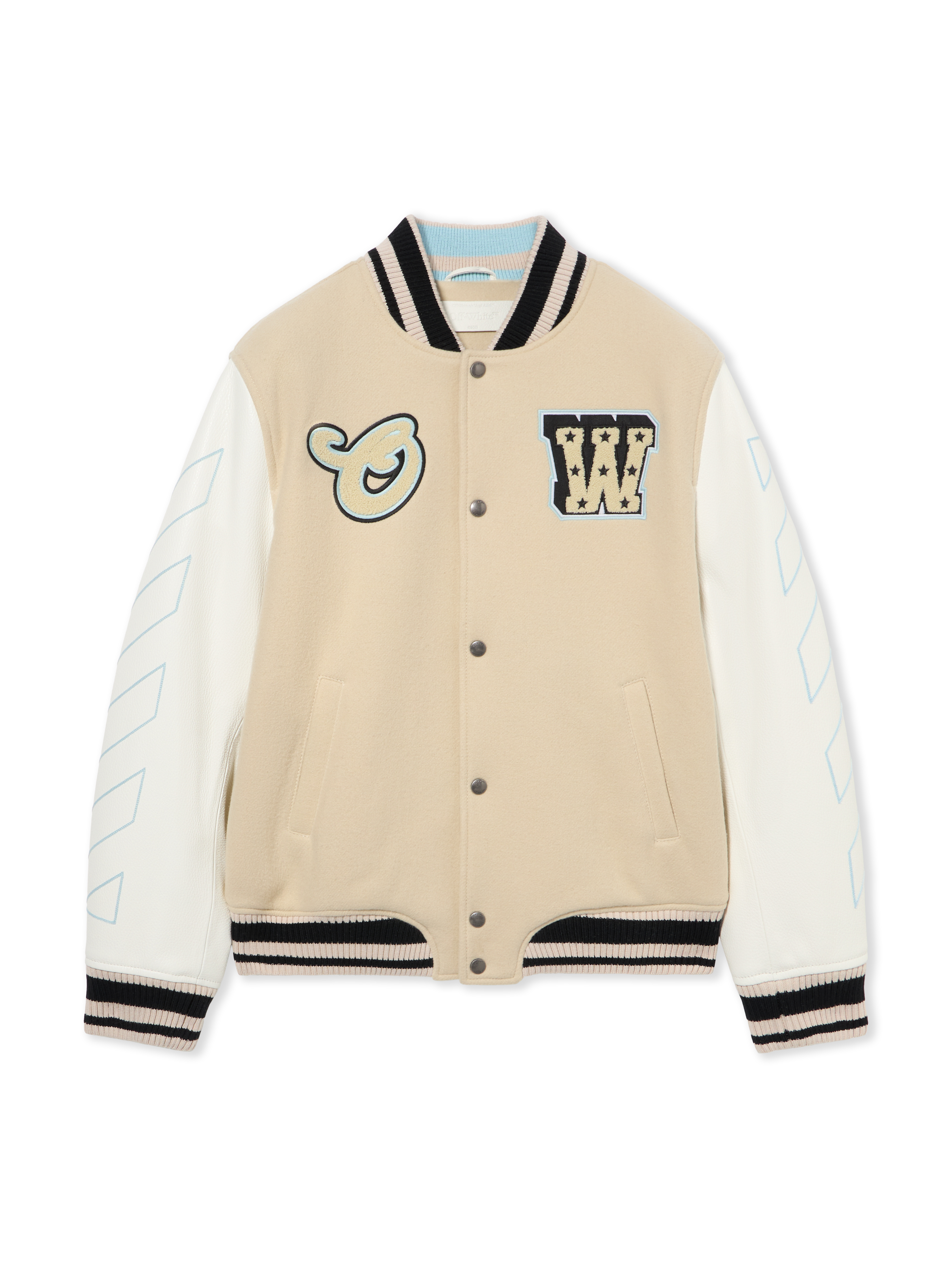 Off White Men's Cream Star Logo Varsity Jacket - Outerwear 46
