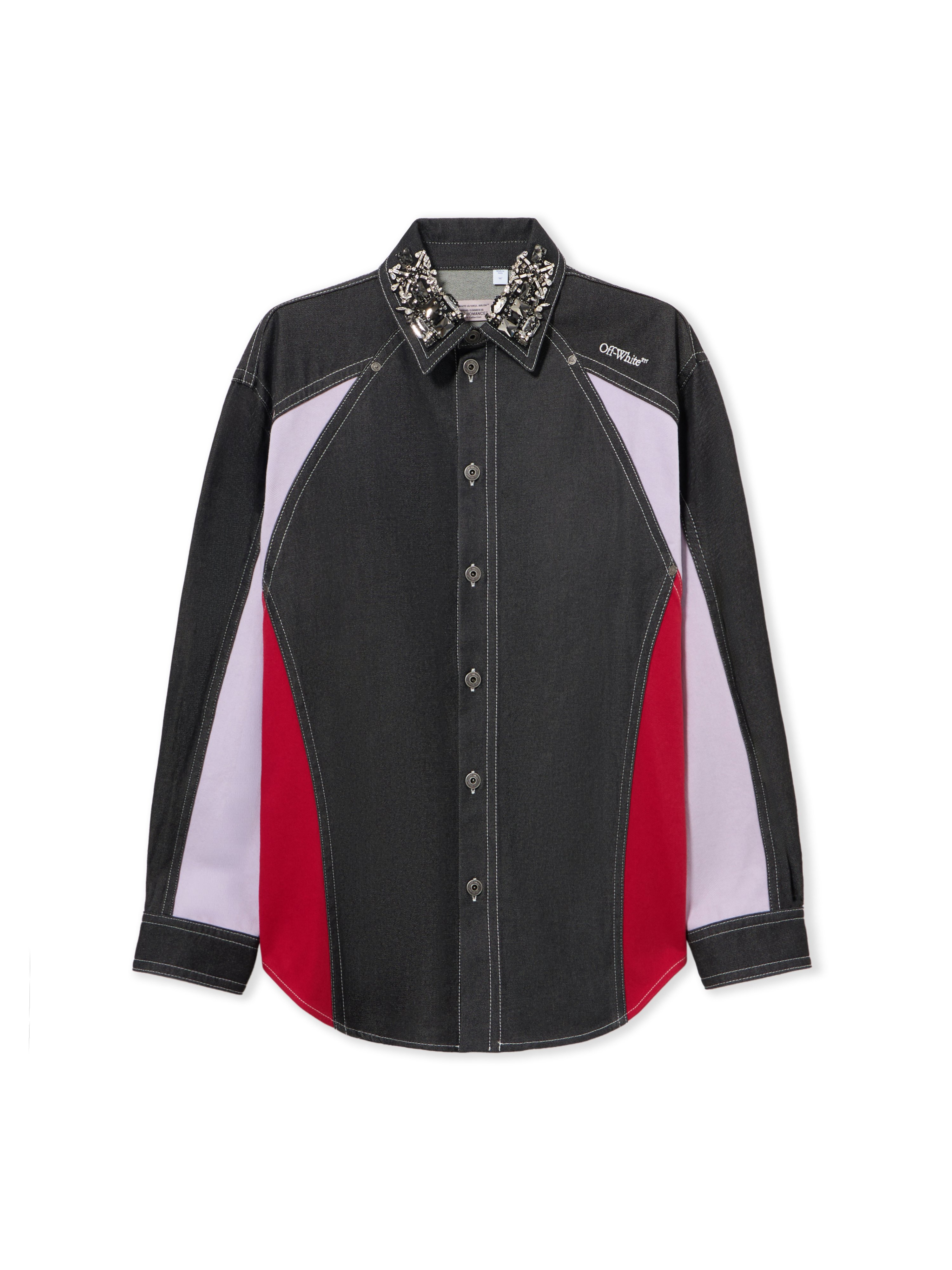 Off-White Color Block Denim Crystal Overshirt