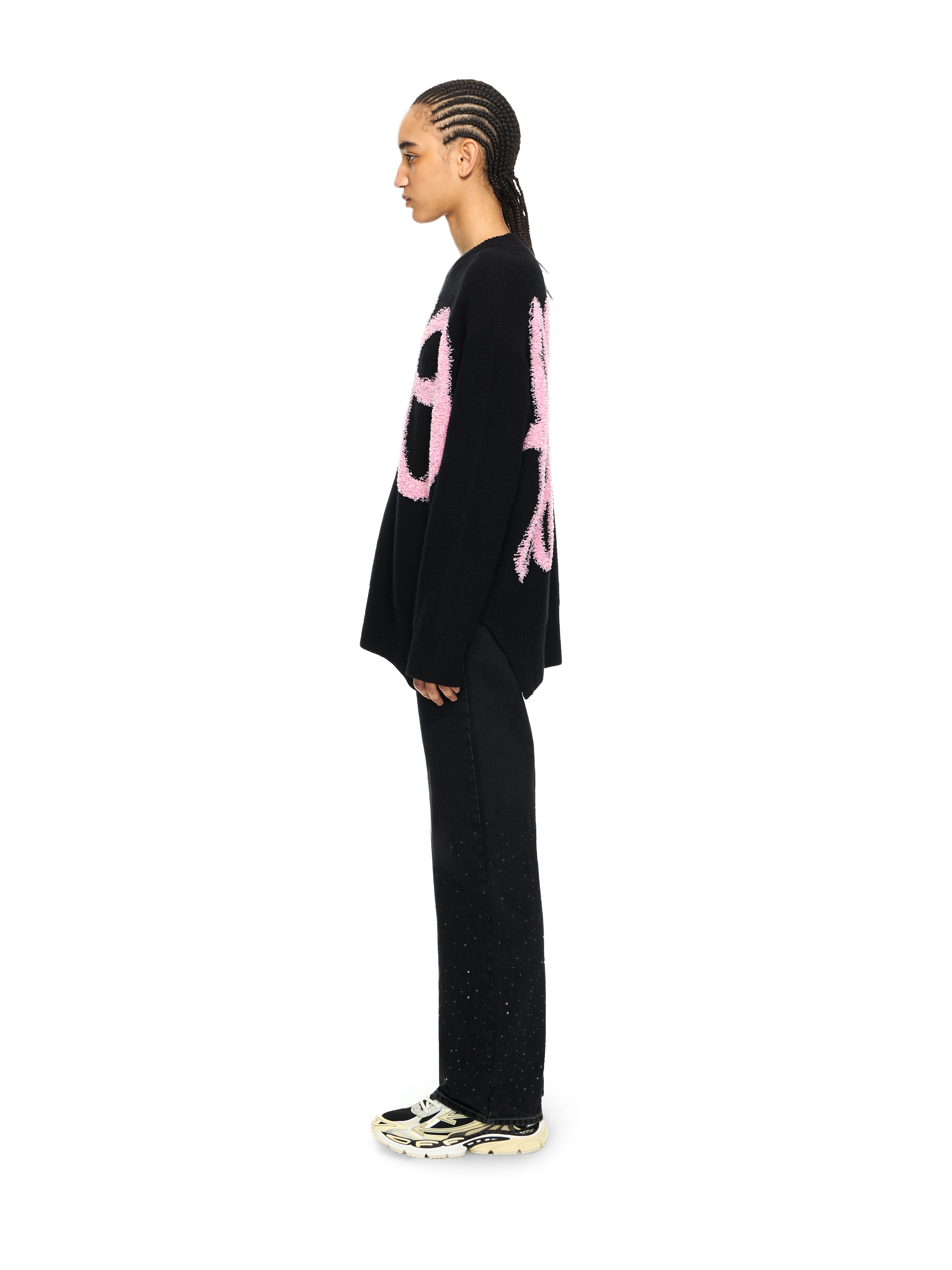  Off White Shared Fuzzy Knit Crewneck - Female Strickwaren Black-soft Pink L 