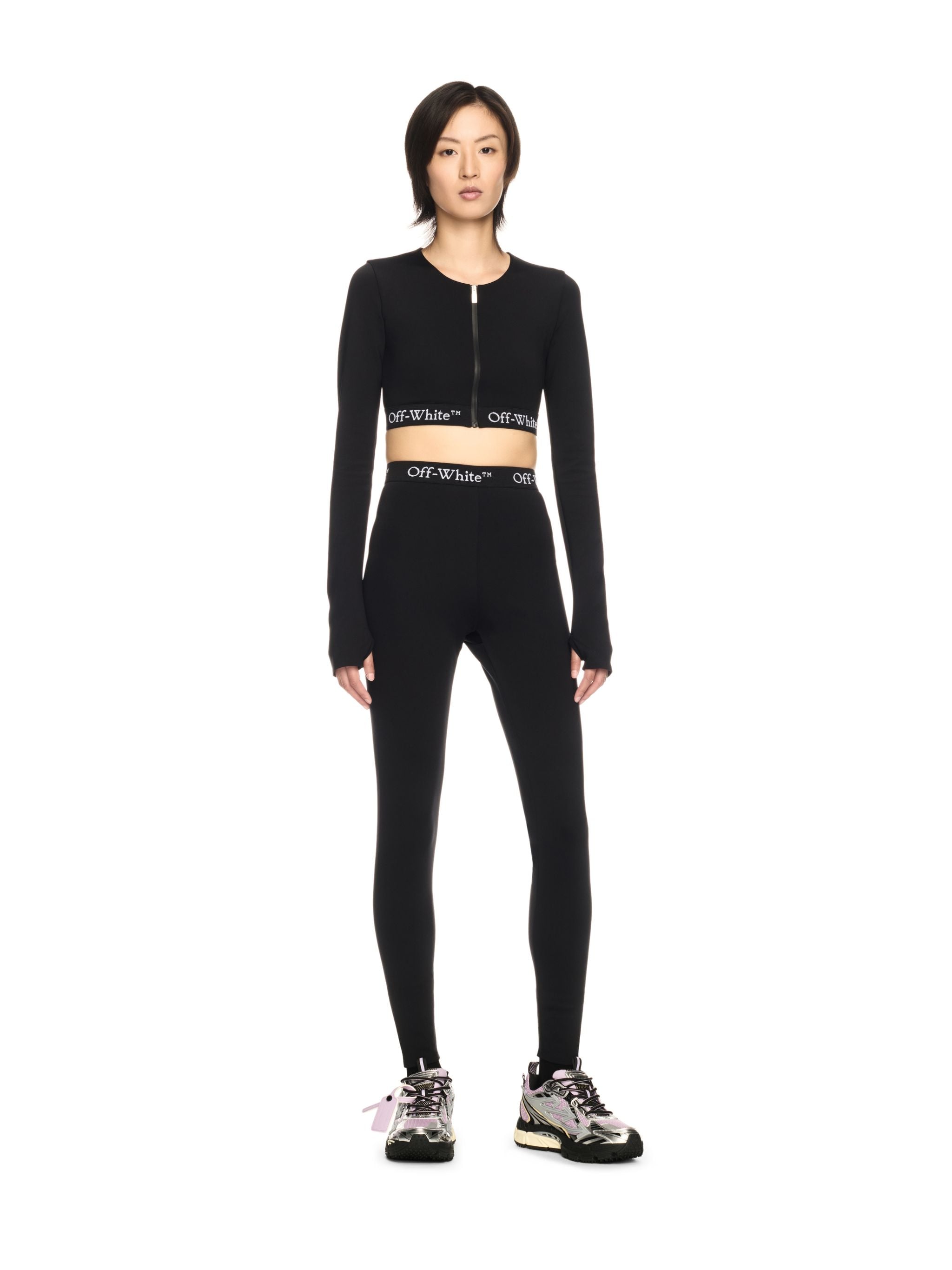  Off White Black Logo Band Zip Crop Top - Female  Black L 