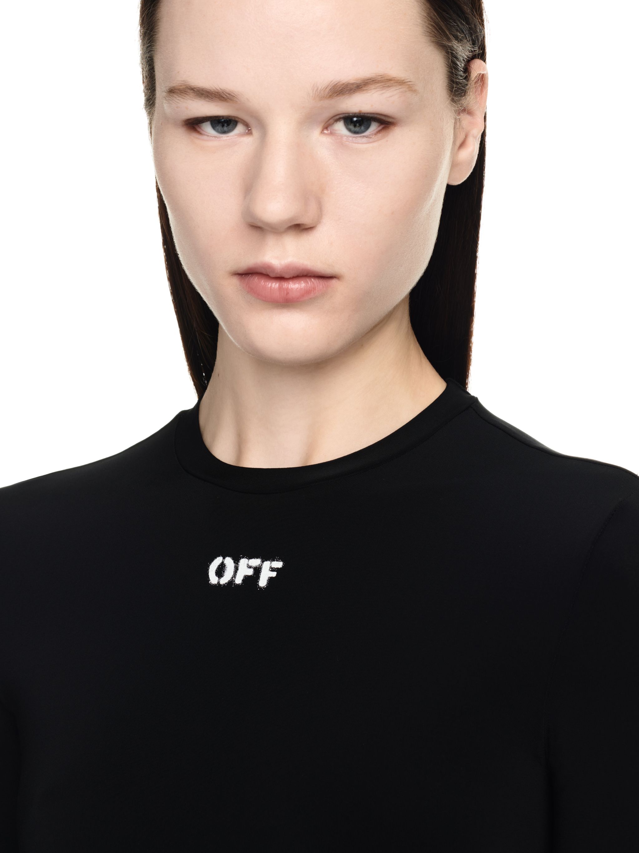 Off-white Fitted Long Sleeve Ribbed Crop T-shirt In Black