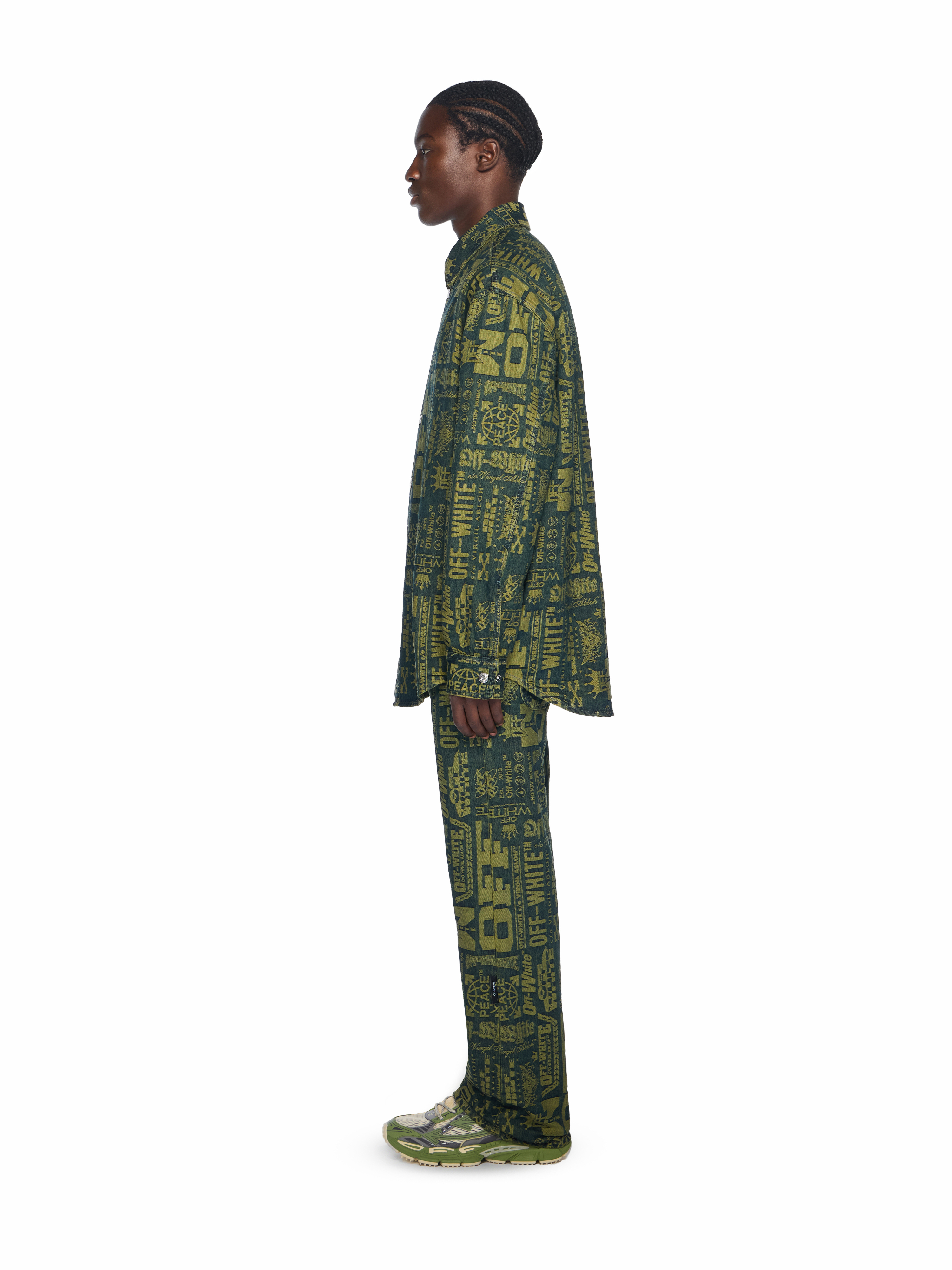  Off White Multilogo Jacquard Denim Shirt - Male  Multilogo - Green Moss L 