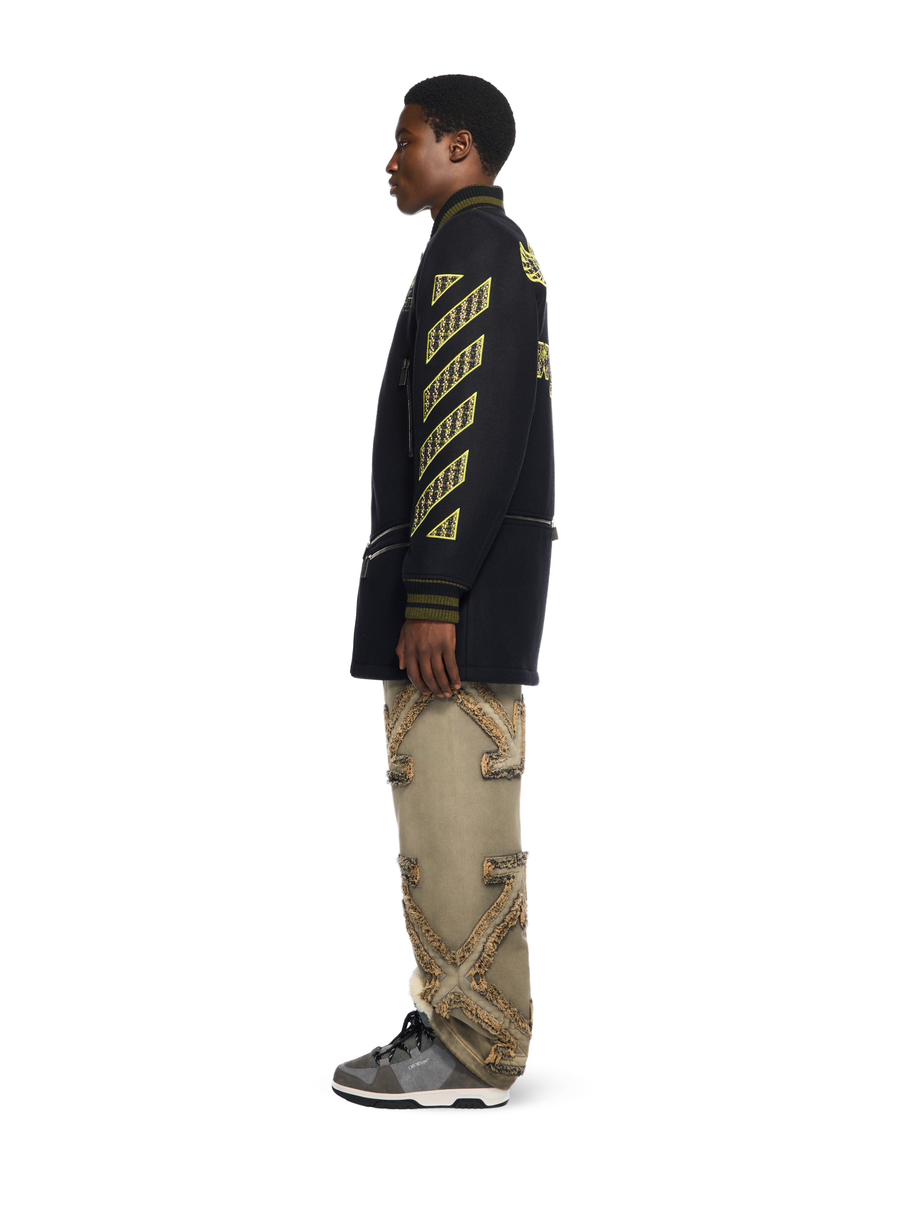  Off White Eagle Wool Twill Varsity Coat - Male  Black - Poison Green 46 