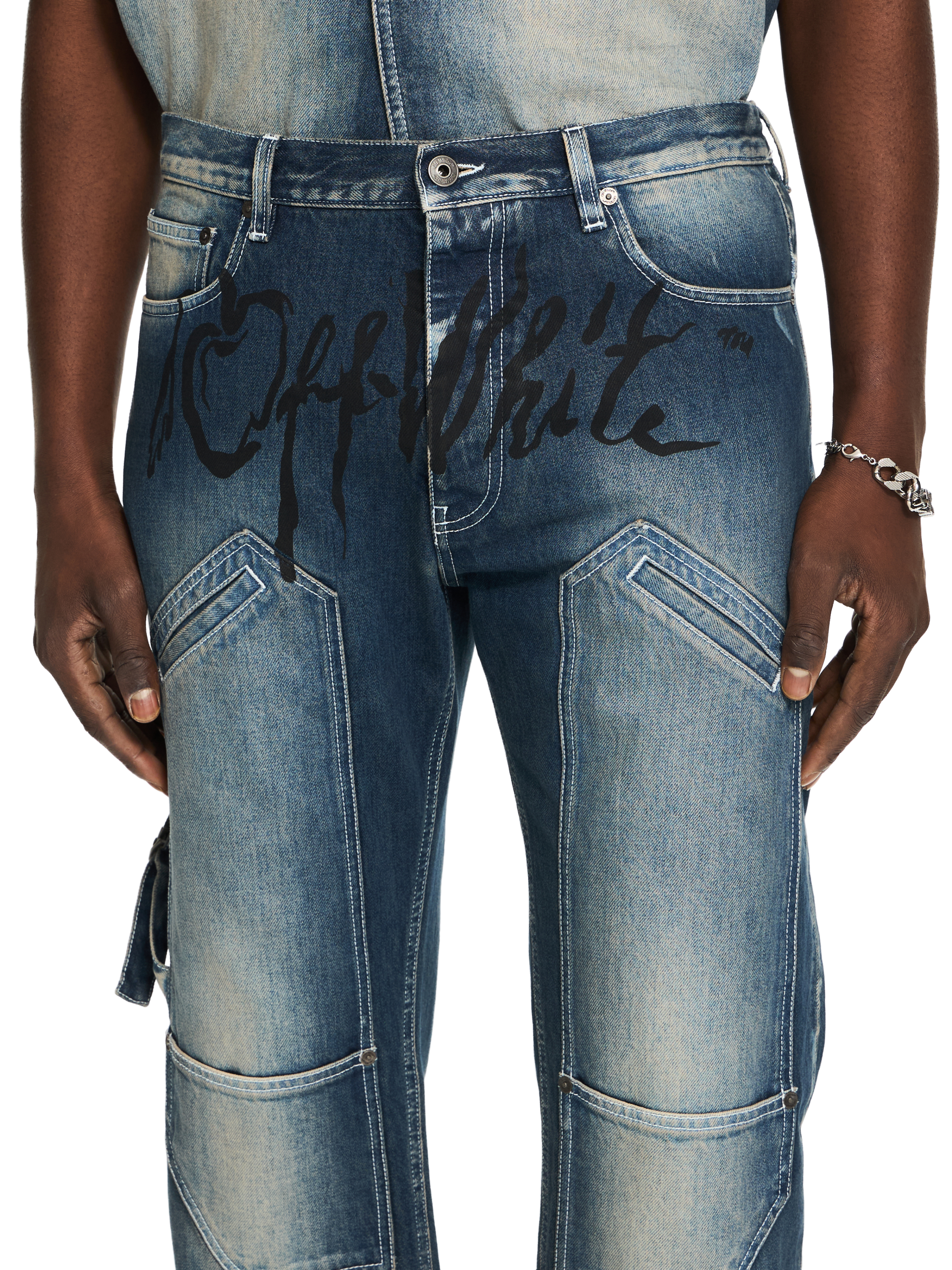 Off-white Cherry Diagonal Twist Stack Jeans In Blue