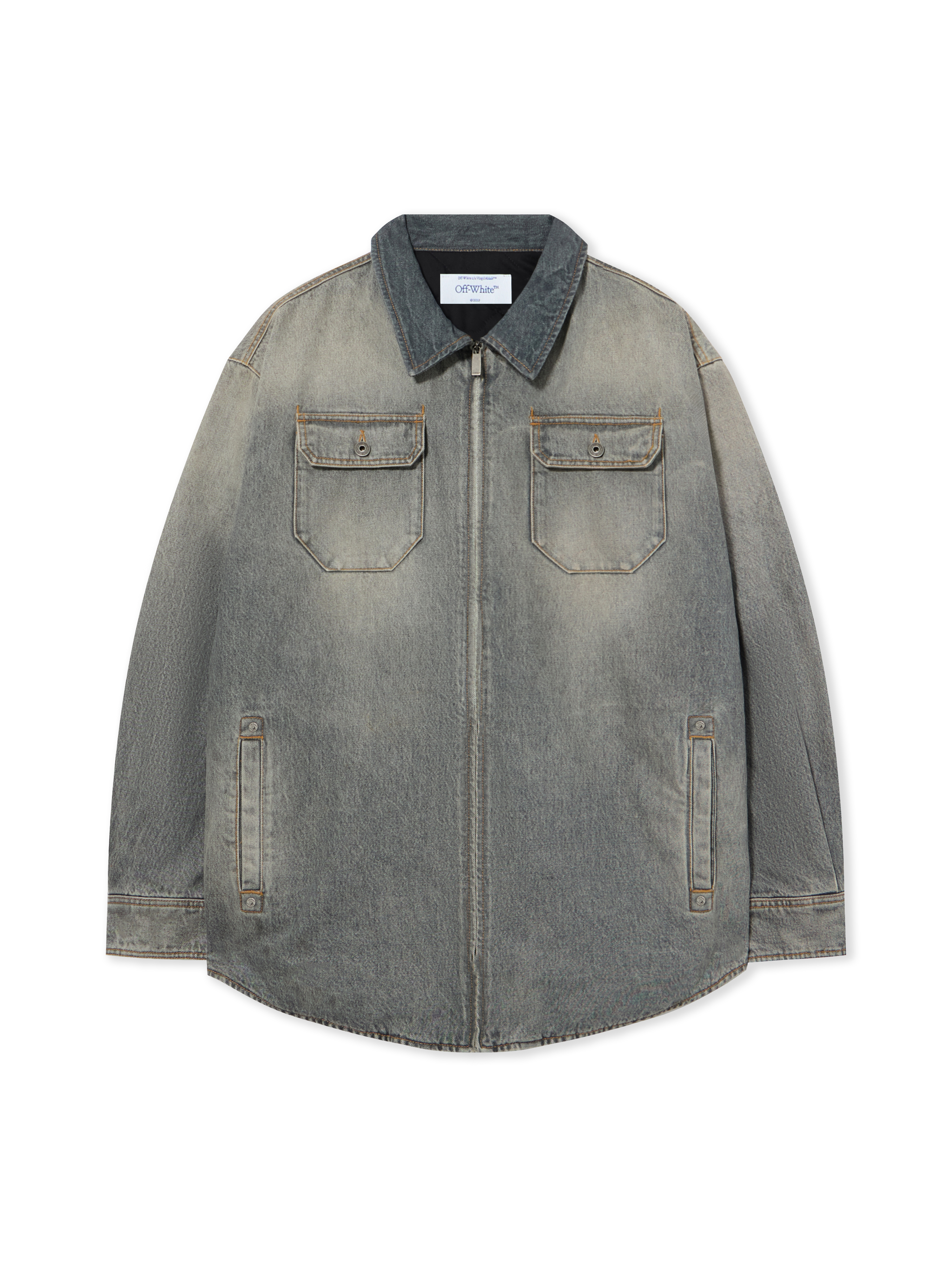 Off White Uomo Sun Faded Grey Overshirt Denim Workwear Bookish - Jeans S - Immagine 1