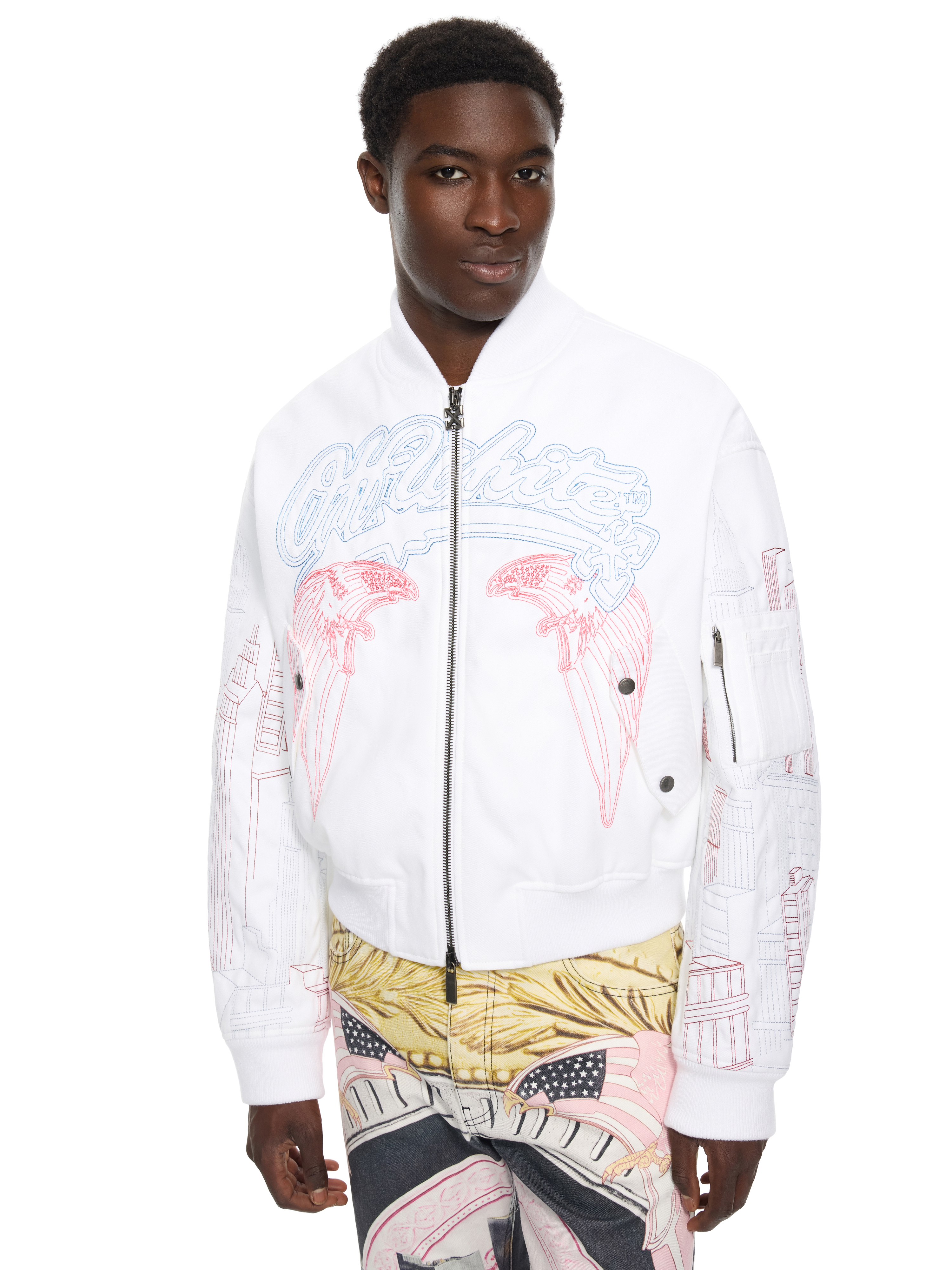 Off-white Skyline Cropped Bomber In White
