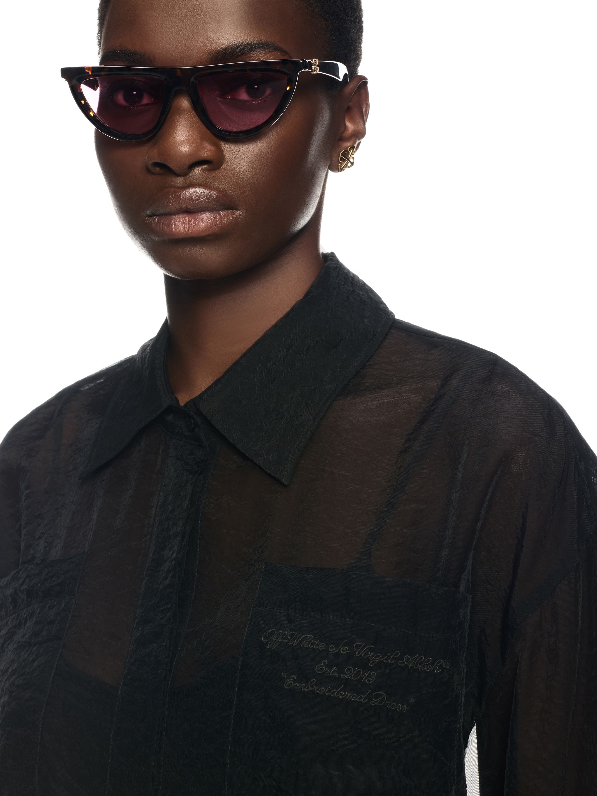 Off-white Black Organza Shirt Dress In Black
